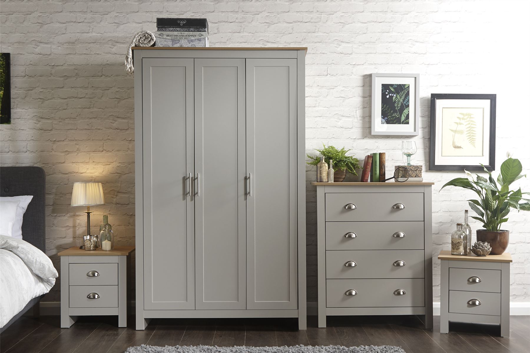 Lancaster Grey Cream Bedroom Furniture Sets Wardrobe Chests Bedside eBay