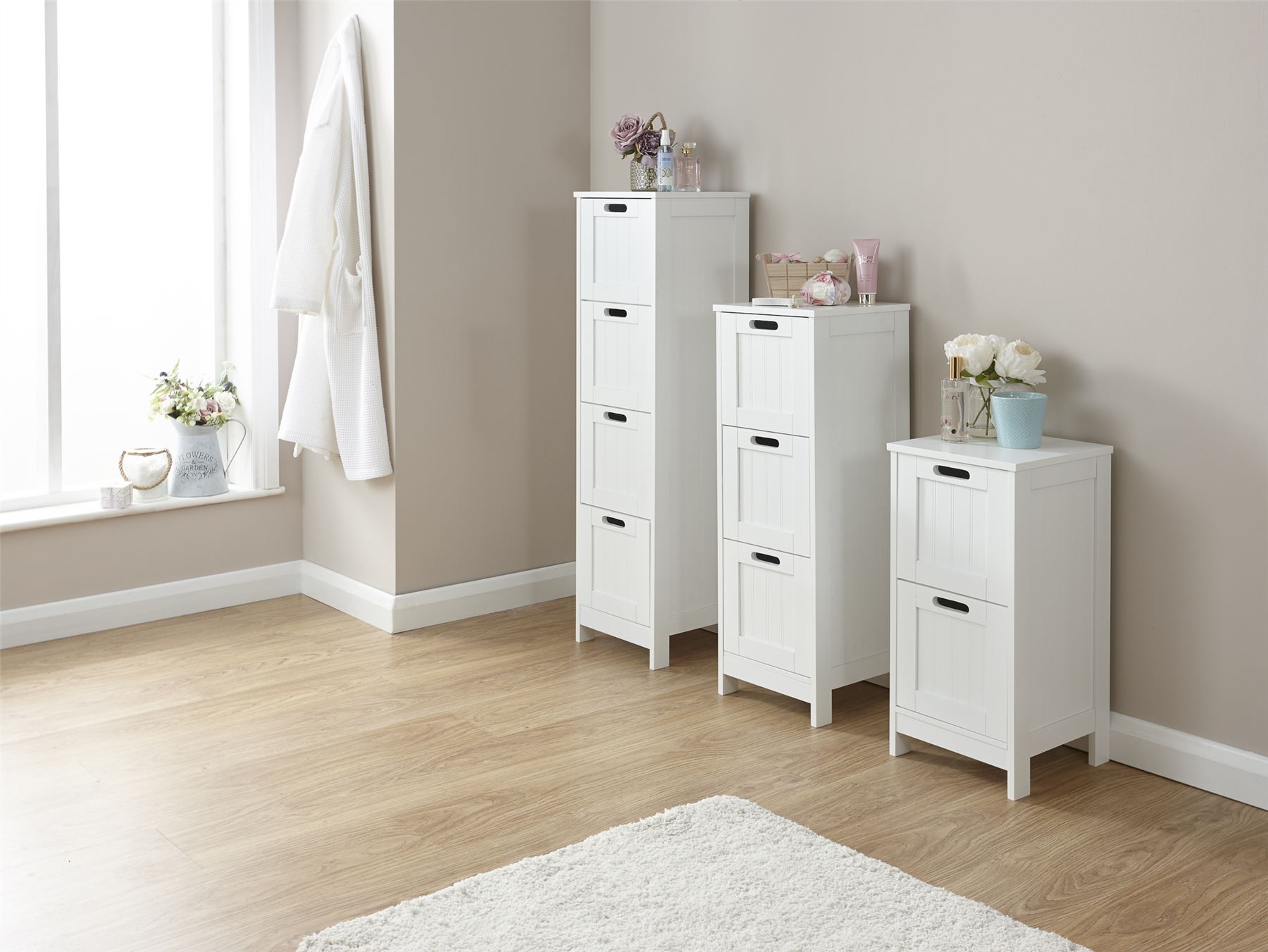 Colonial Bathroom 2 3 4 Drawer Storage Slim Chest Cupboard Grey