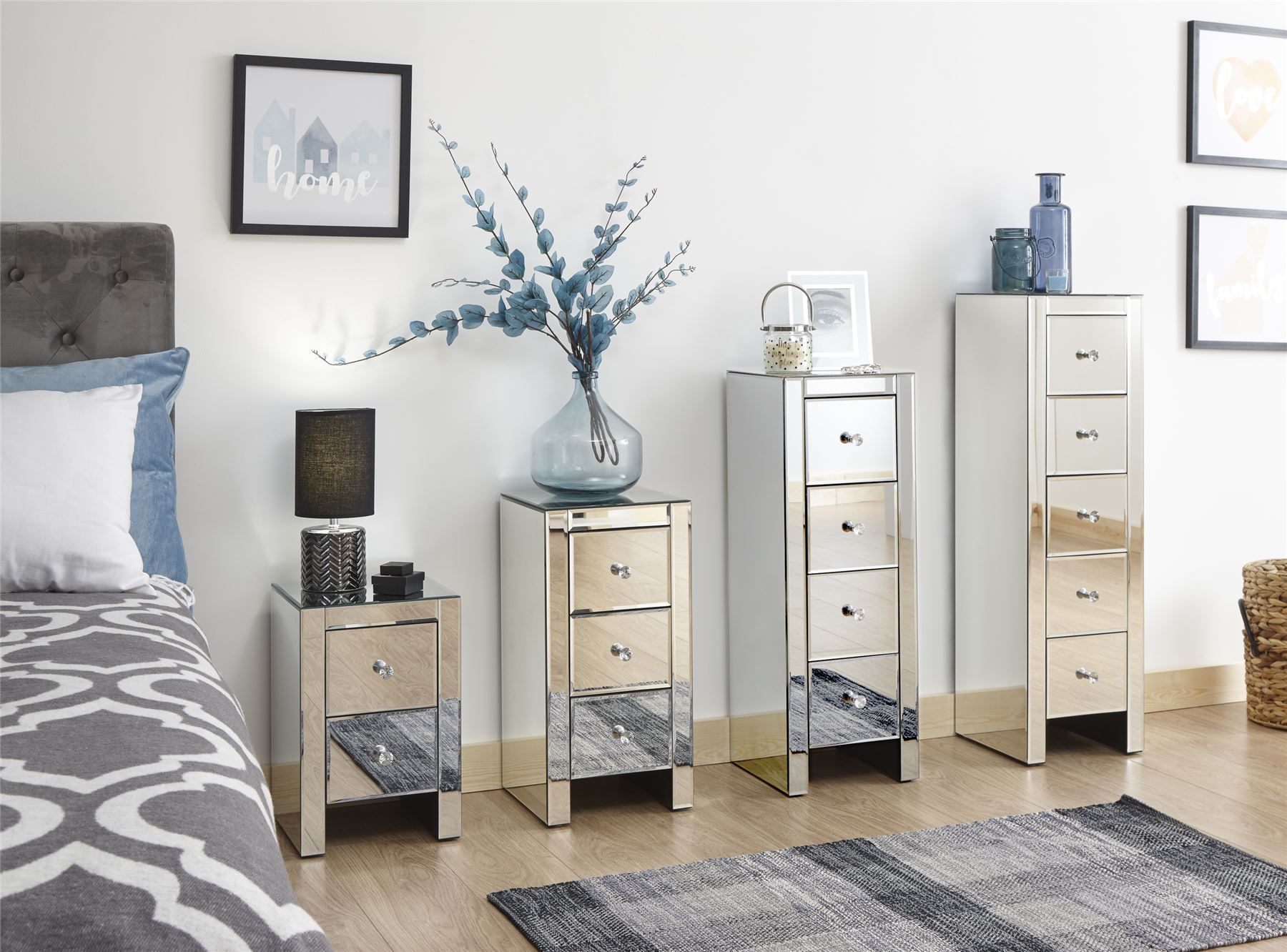 4 or 5 Clear Glass Slim Chest of Drawers 3 GFW Furniture Mirrored 2 Diamante Handles 4 or 5 Clear Glass Slim Chest of Drawers 3 GFW Furniture Mirrored 2 Diamante Handles