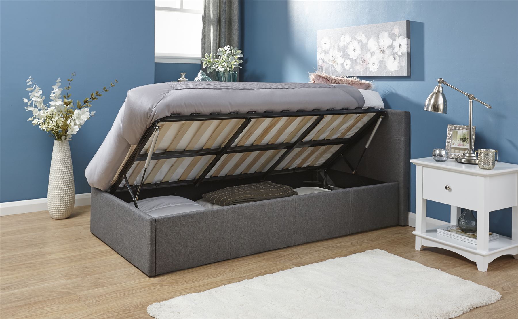 Grey Fabric Side Lift Ottoman Bed Frame eBay
