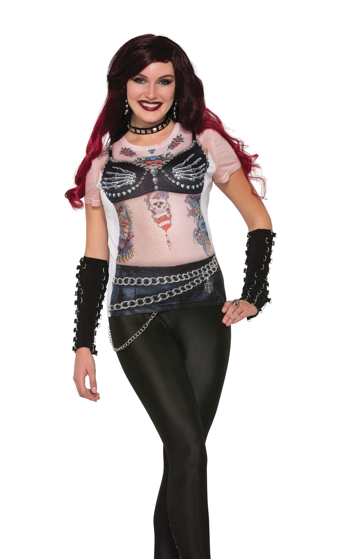 Womens Biker Babe Rock Chick 3D Fancy Dress T-Shirt 10-14