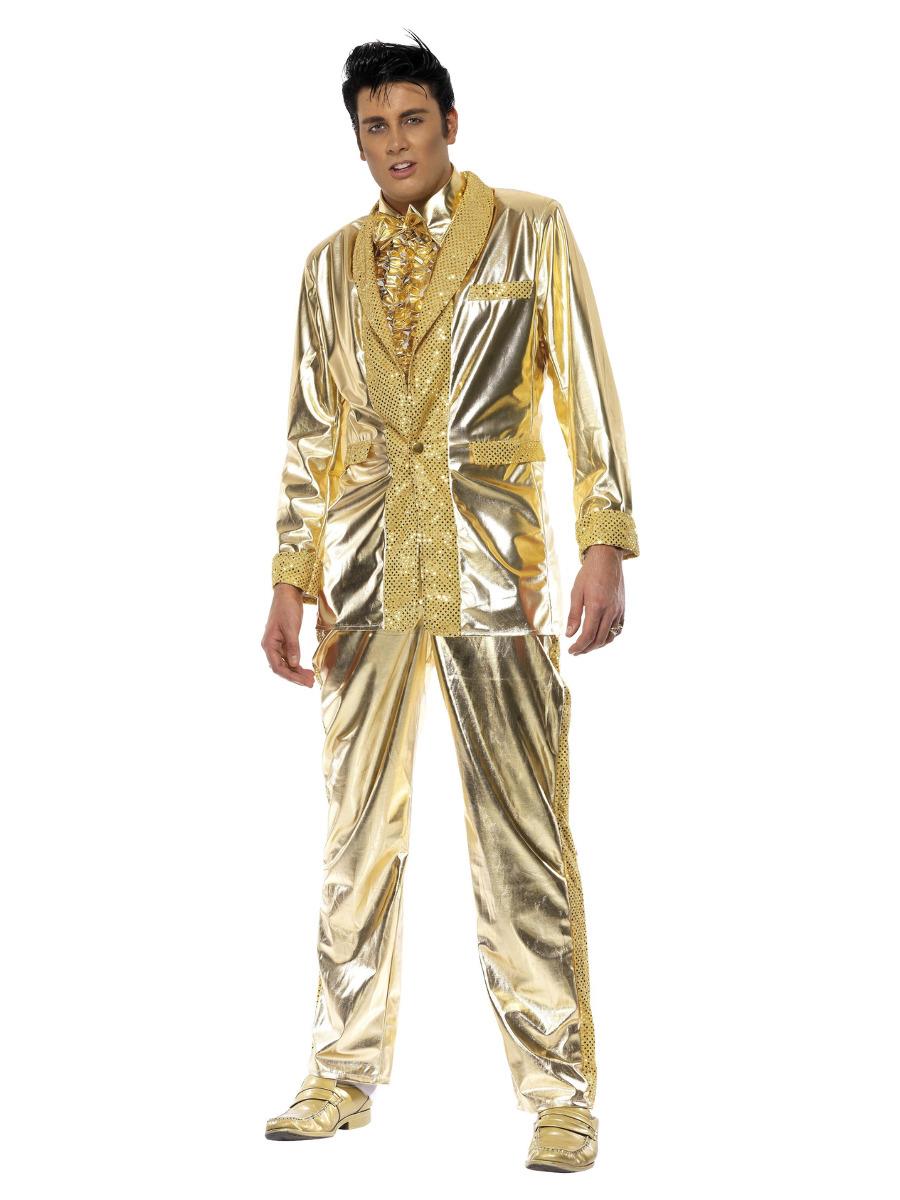 Da Uomo Adulti 50s Elvis Presley Oro Tuta ROCK /& ROLL IL RE Costume