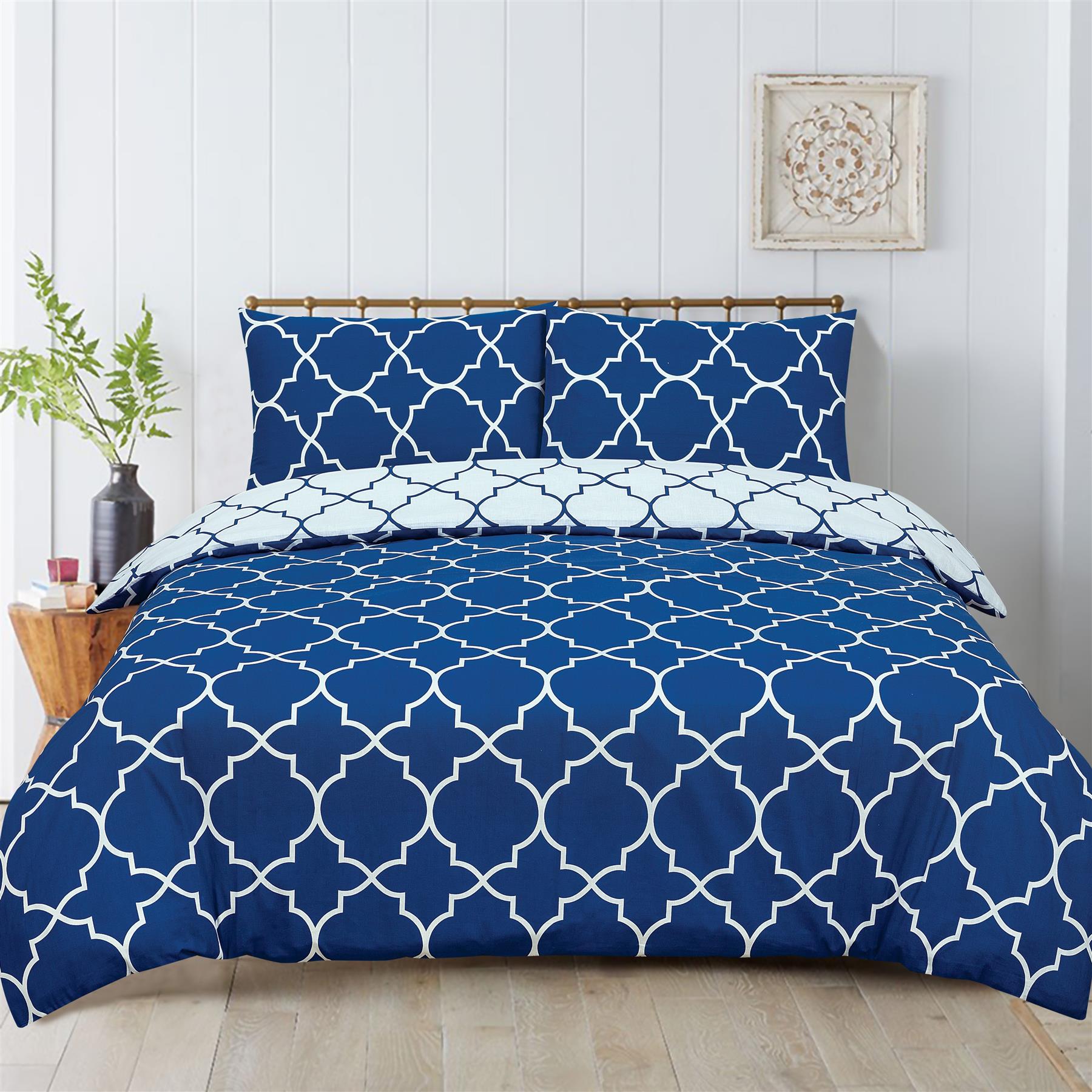 Sleepdown - Set con copripiumino e federe, reversibile, morbido, facile da pulire, colore: blu, motivo cachemire a mandala geometrico, king size, 220 x 230 cm