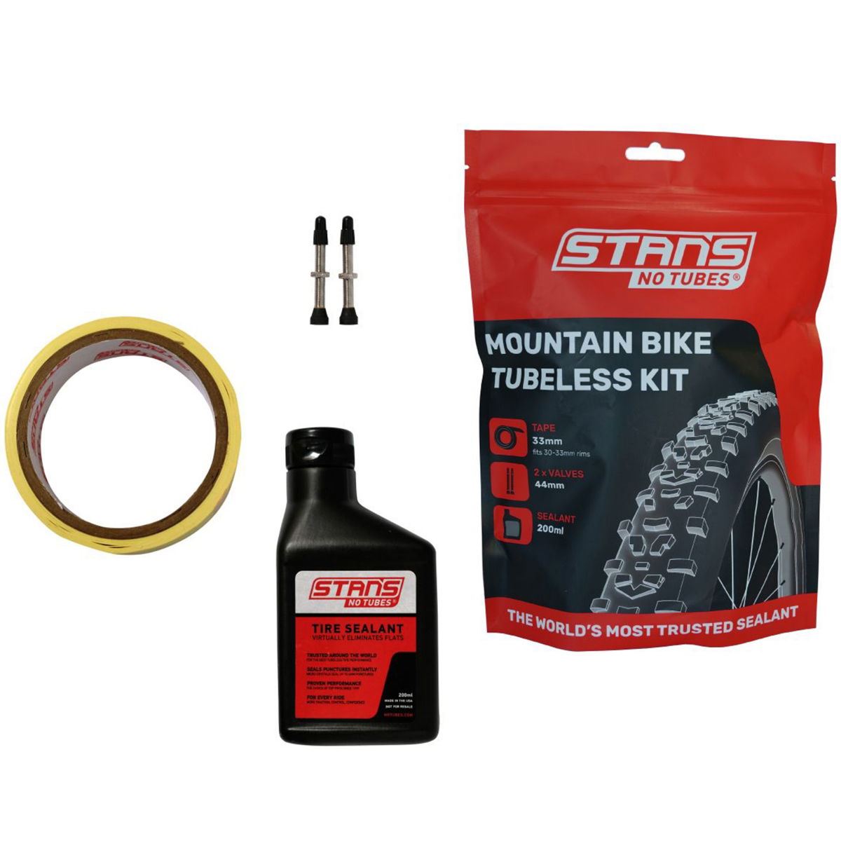 Stans NoTubes Tubeless Kit Mountain Bike 27mm Tape 44mm Valve