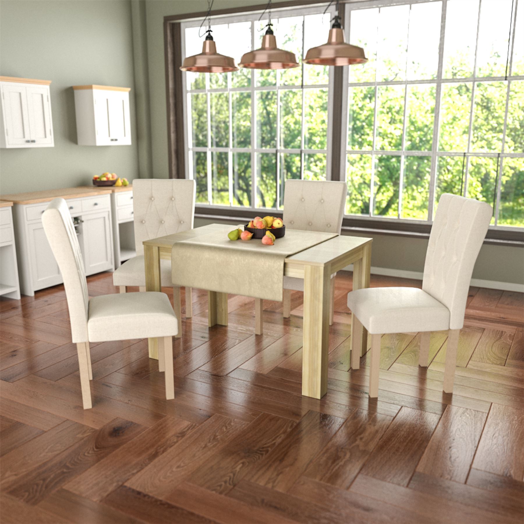 Dining Table & Chairs Set 4/6 Faux Leather Fabric Kitchen Padded Seat Furniture - Picture 80 of 87