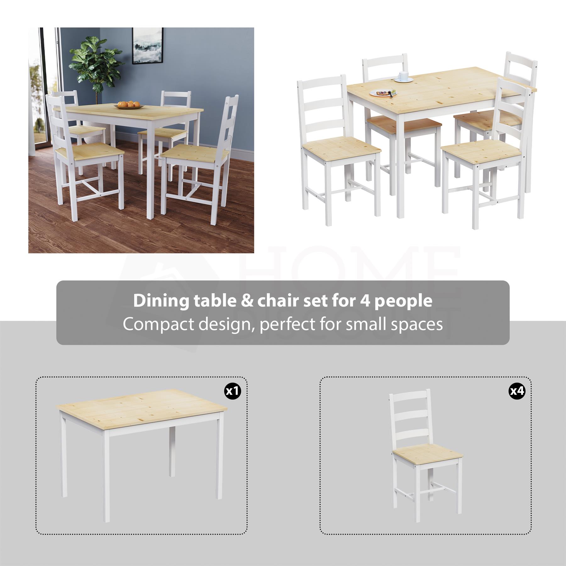 Solid Wood Dining Table and 2 4 Chairs Set Home Kitchen Furniture 3 Colours - Picture 46 of 73