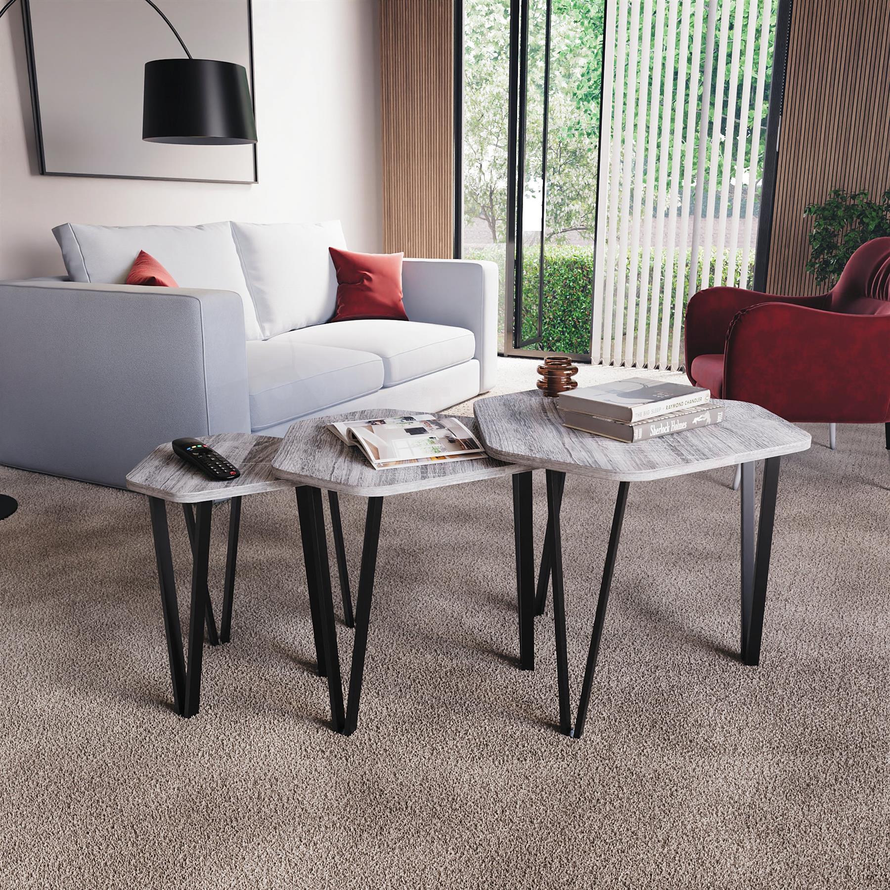 Set of 2 3 Coffee Nesting Table Set Sofa Side End Table Industrial Living Room - Picture 105 of 107