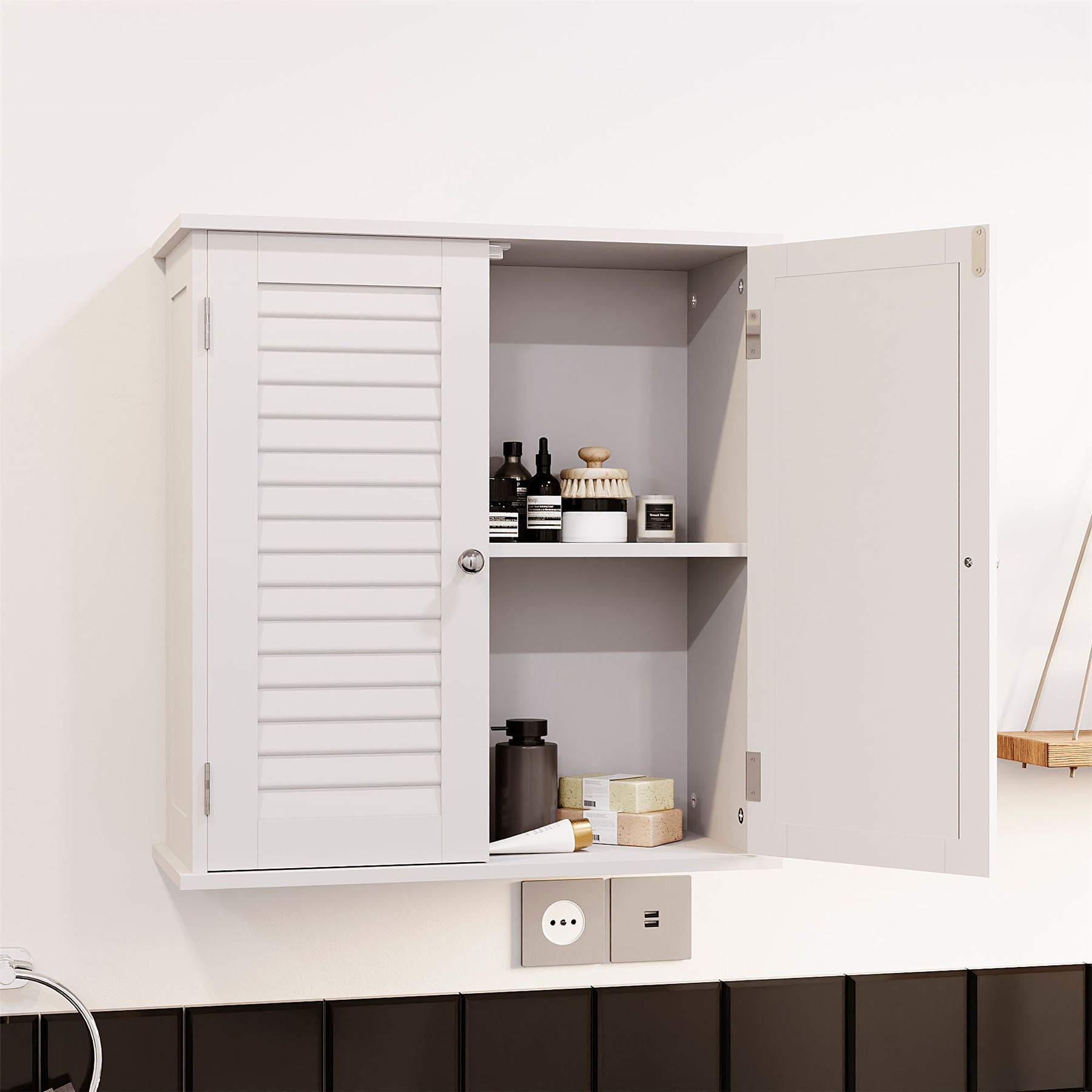 Wall Mounted Cabinet Bathroom White Single Double Door Vanity Storage Cupboard - Picture 16 of 113