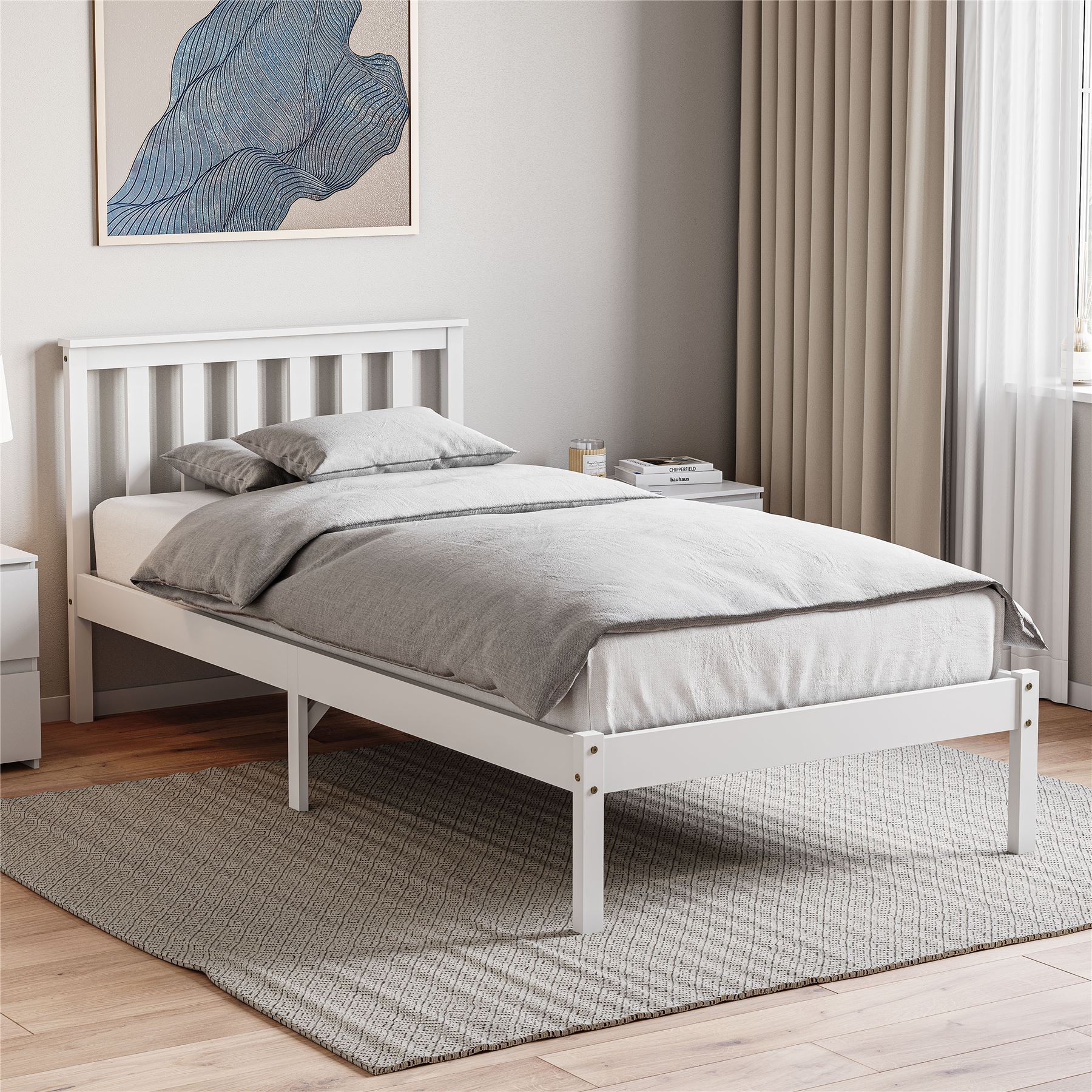 Holzbett Milan Single Double King Size 3 Fuß 4 Fuß 6 5 Fuß Rahmen Matratze Weiß Kiefer - Bild 15 von 37