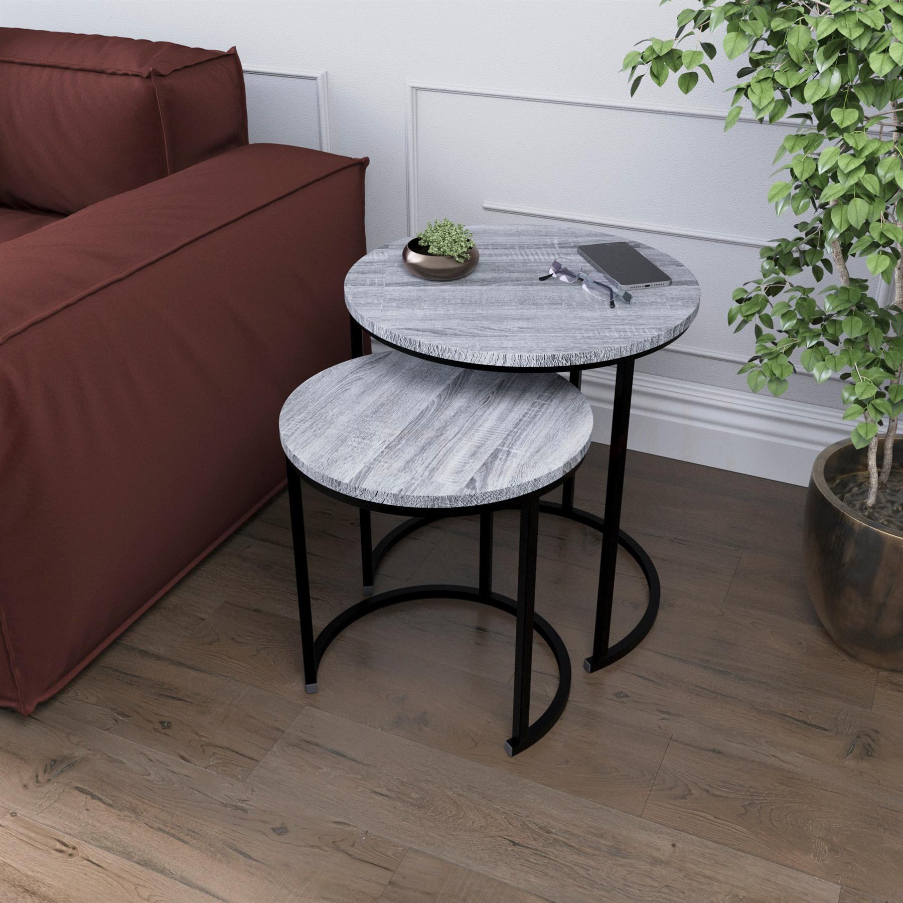 Set of 2 3 Coffee Nesting Table Set Sofa Side End Table Industrial Living Room - Picture 58 of 107