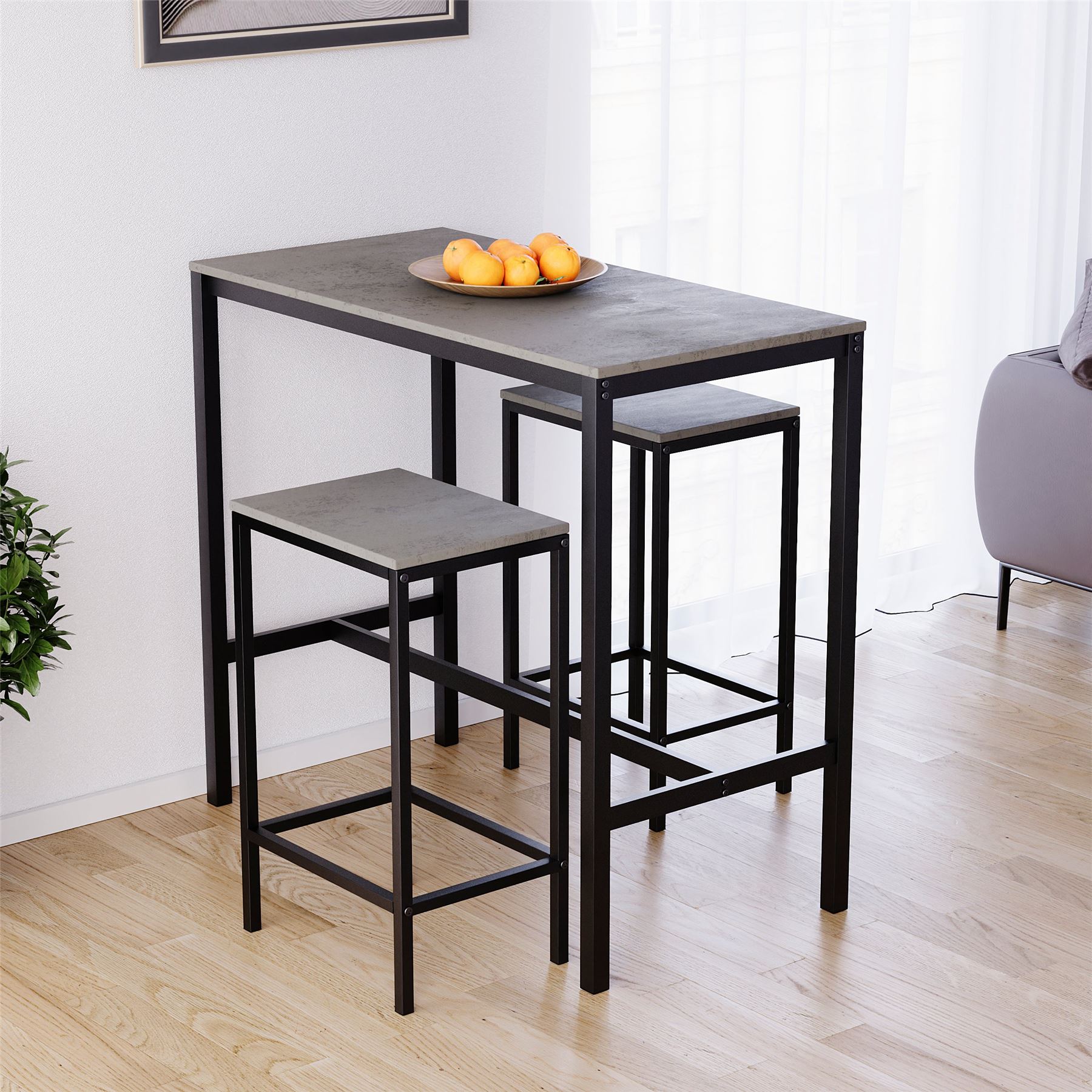 Wooden Bar Table & Stool Set 2 Seater Chair Industrial Kitchen Dining Room - Picture 17 of 37