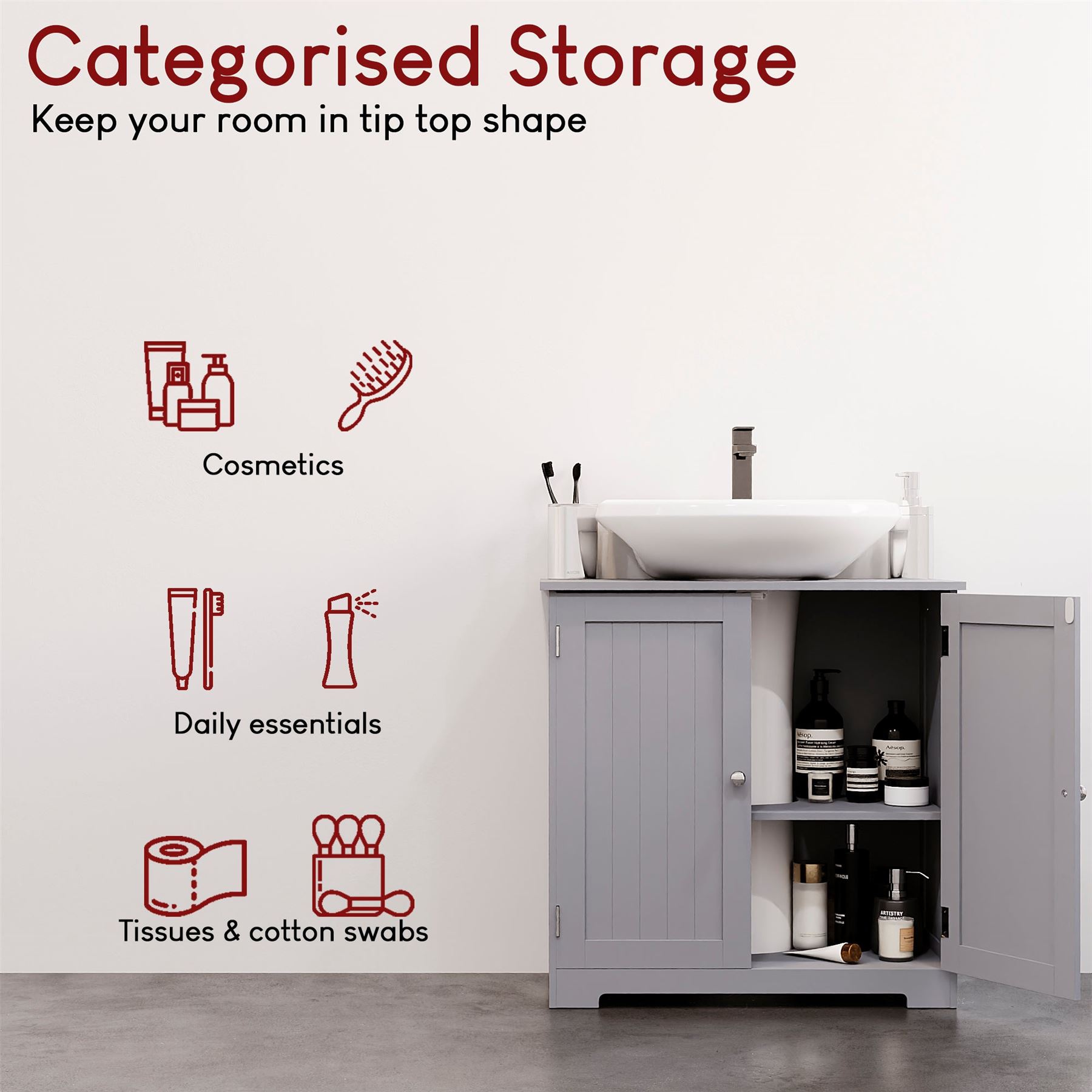Bathroom Under Sink Cabinet Basin Storage Cupboard Vanity Door Furniture Unit - Picture 7 of 25