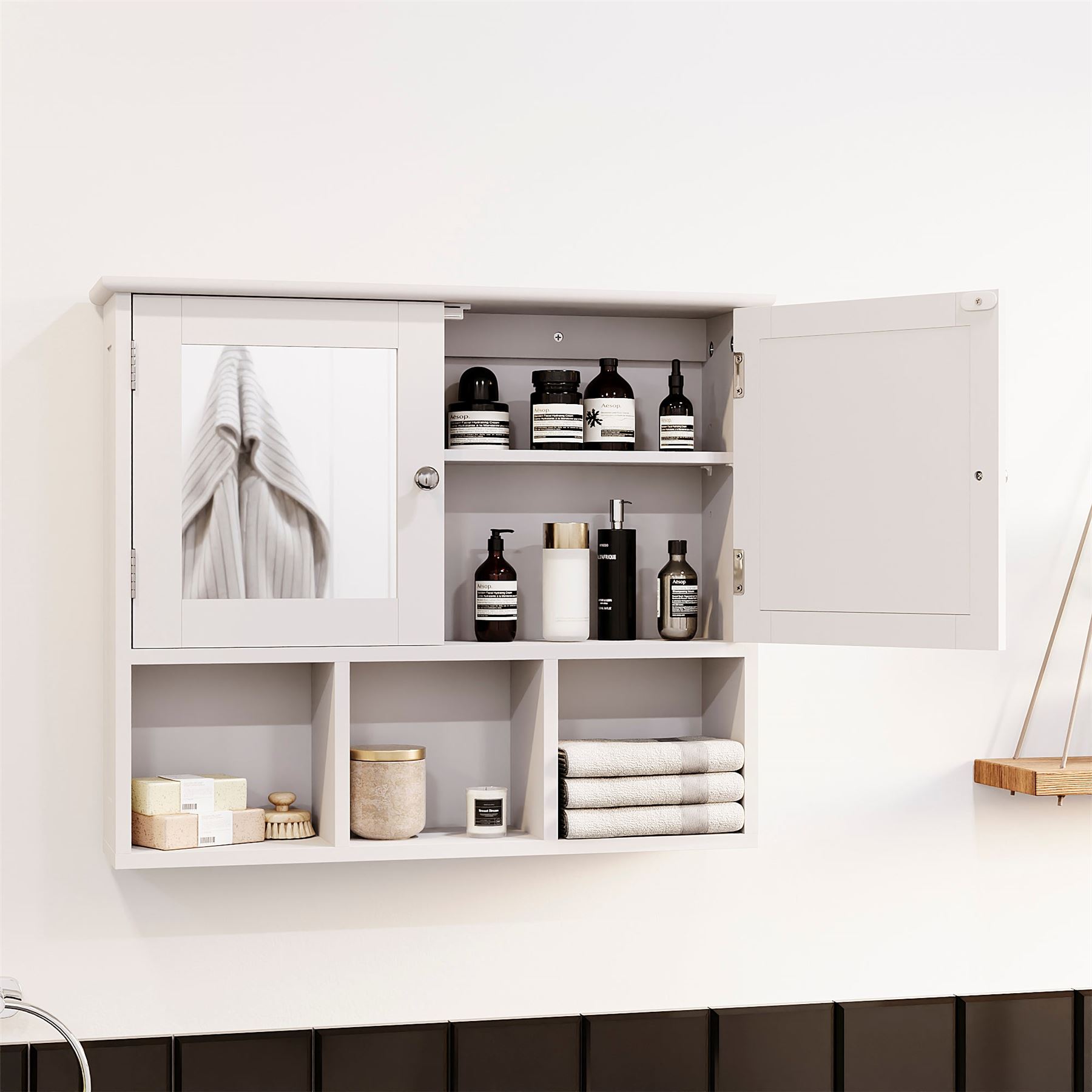 Wall Mounted Cabinet Bathroom White Single Double Door Vanity Storage Cupboard - Picture 50 of 113