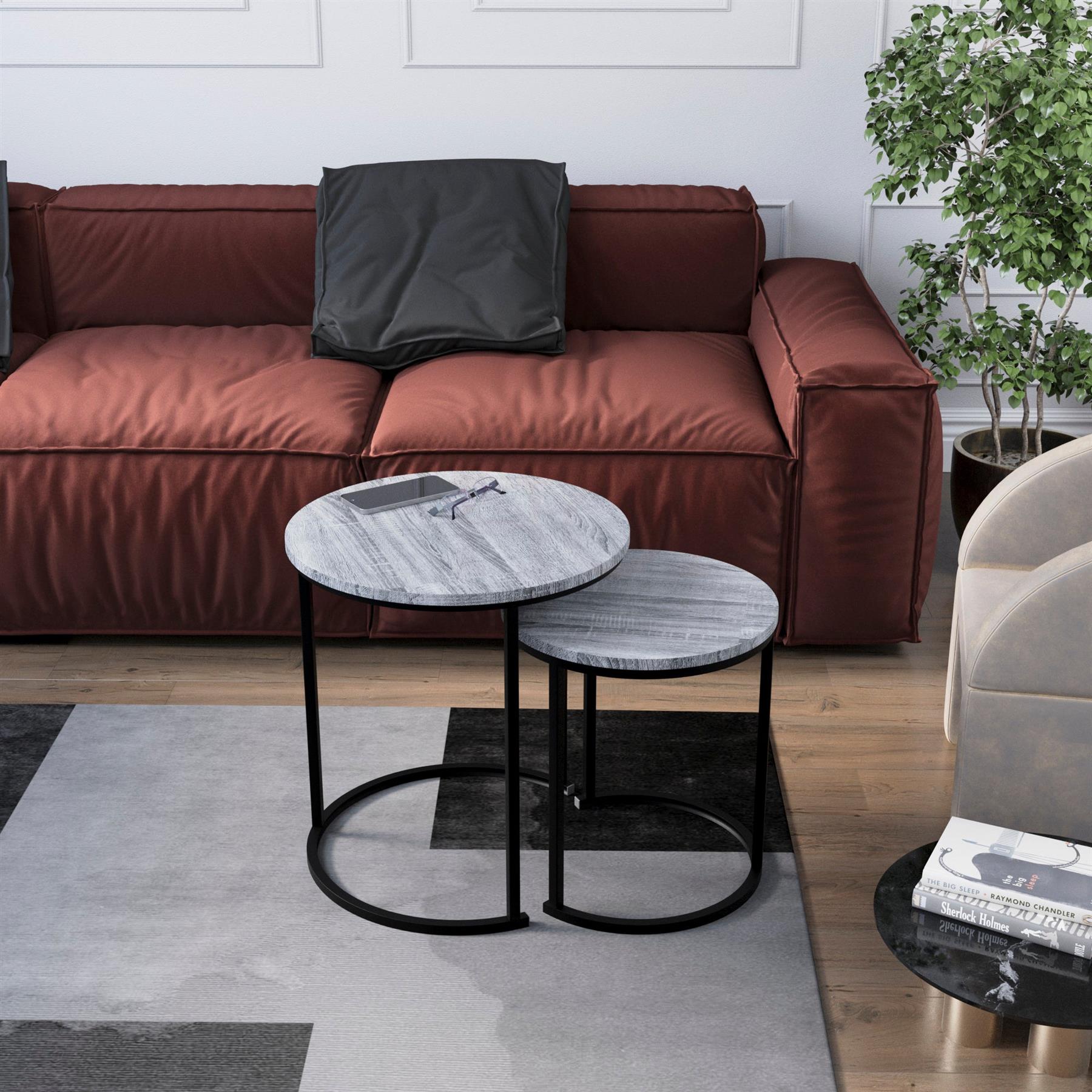 Set of 2 3 Coffee Nesting Table Set Sofa Side End Table Industrial Living Room - Picture 61 of 107