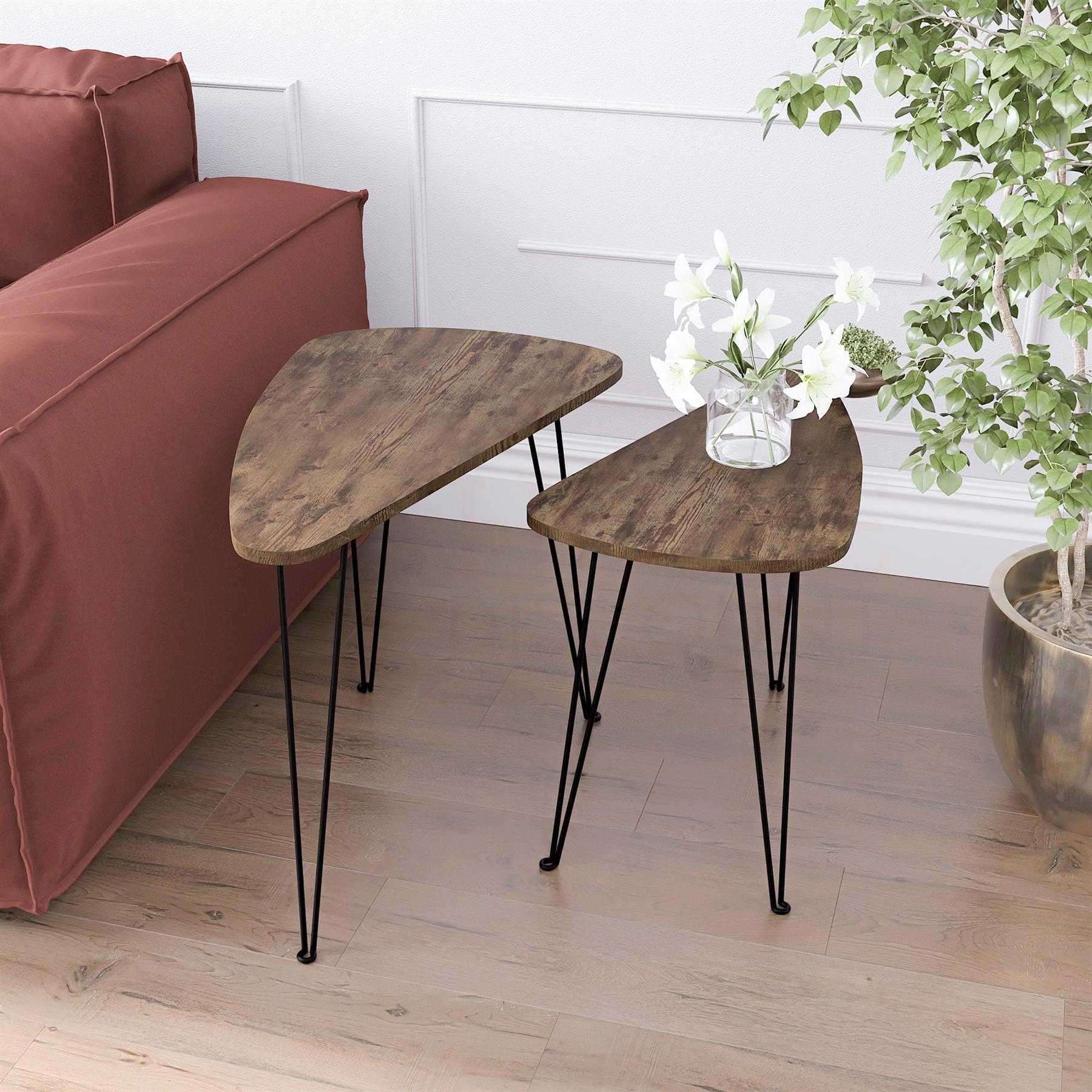 Set of 2 3 Coffee Nesting Table Set Sofa Side End Table Industrial Living Room - Picture 36 of 107