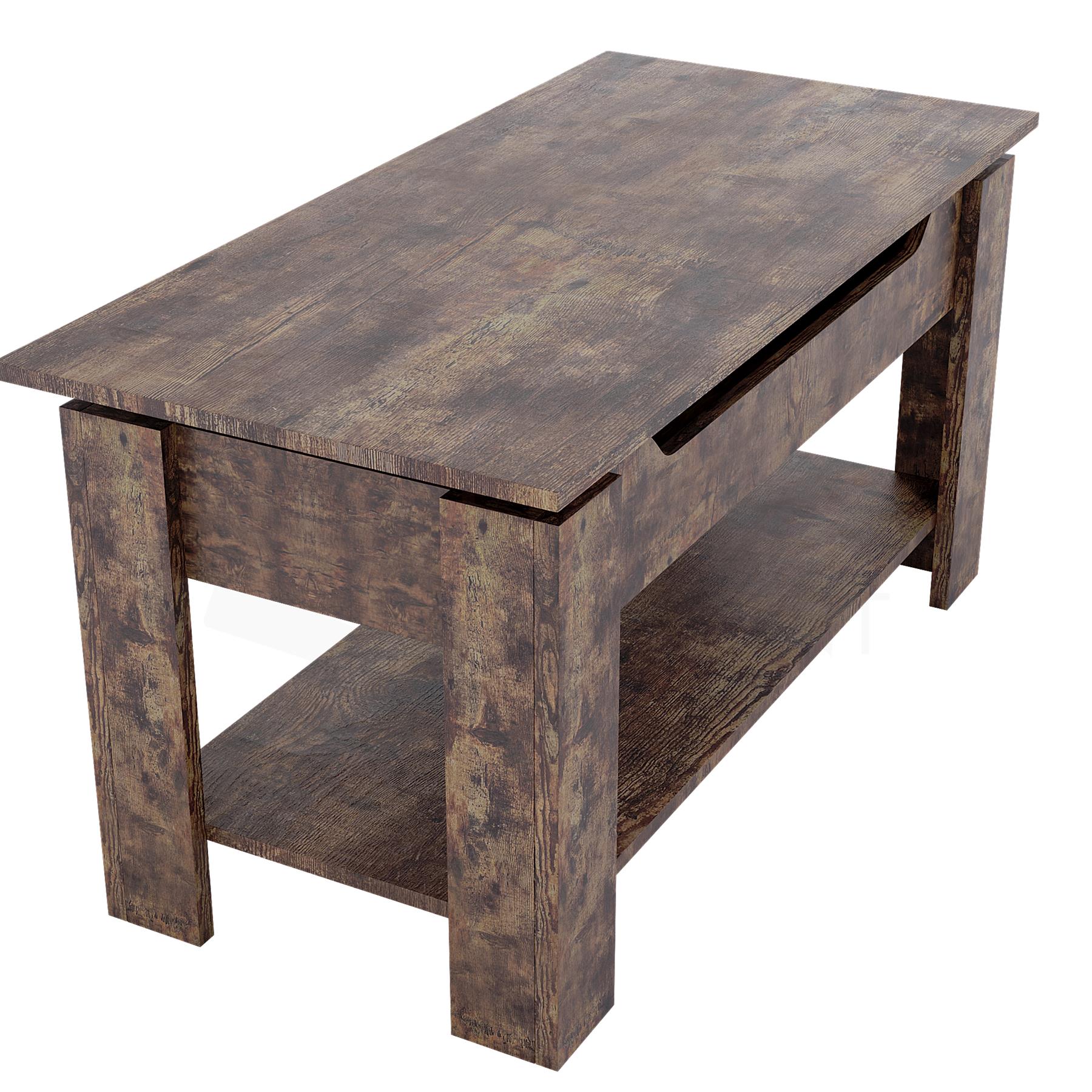 Holz Couchtisch Lift Up Stauraumplatte mit Ablage Wohnzimmer Möbel - Bild 12 von 43