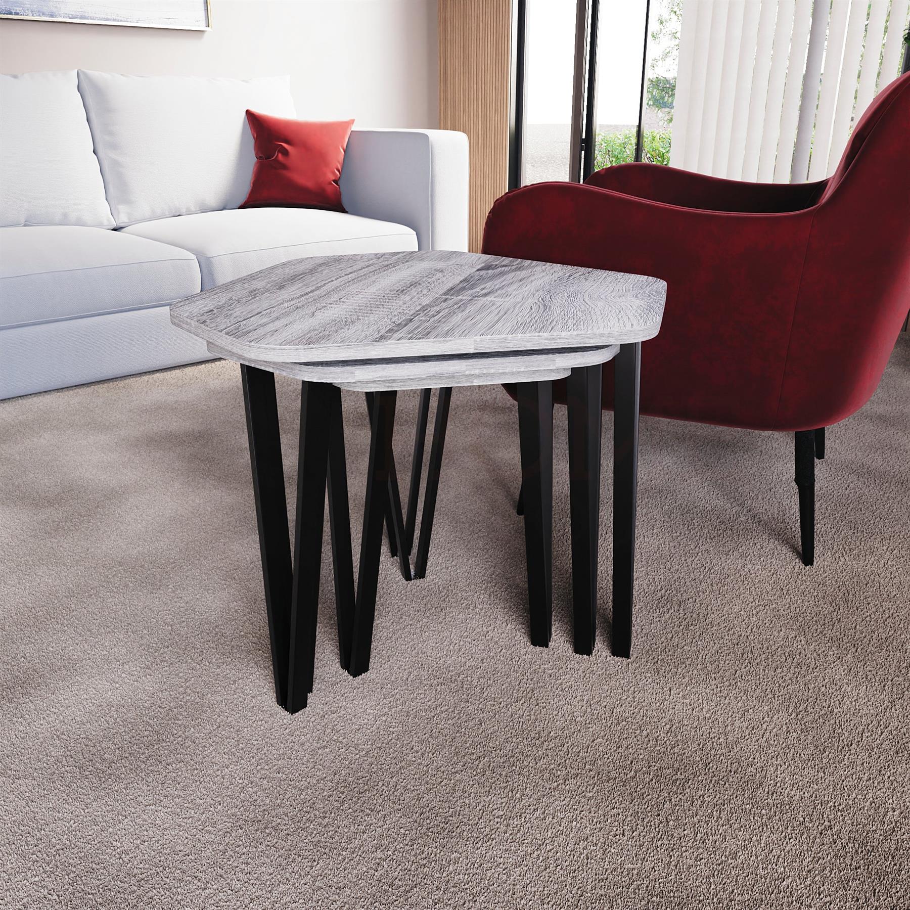 Set of 2 3 Coffee Nesting Table Set Sofa Side End Table Industrial Living Room - Picture 106 of 107