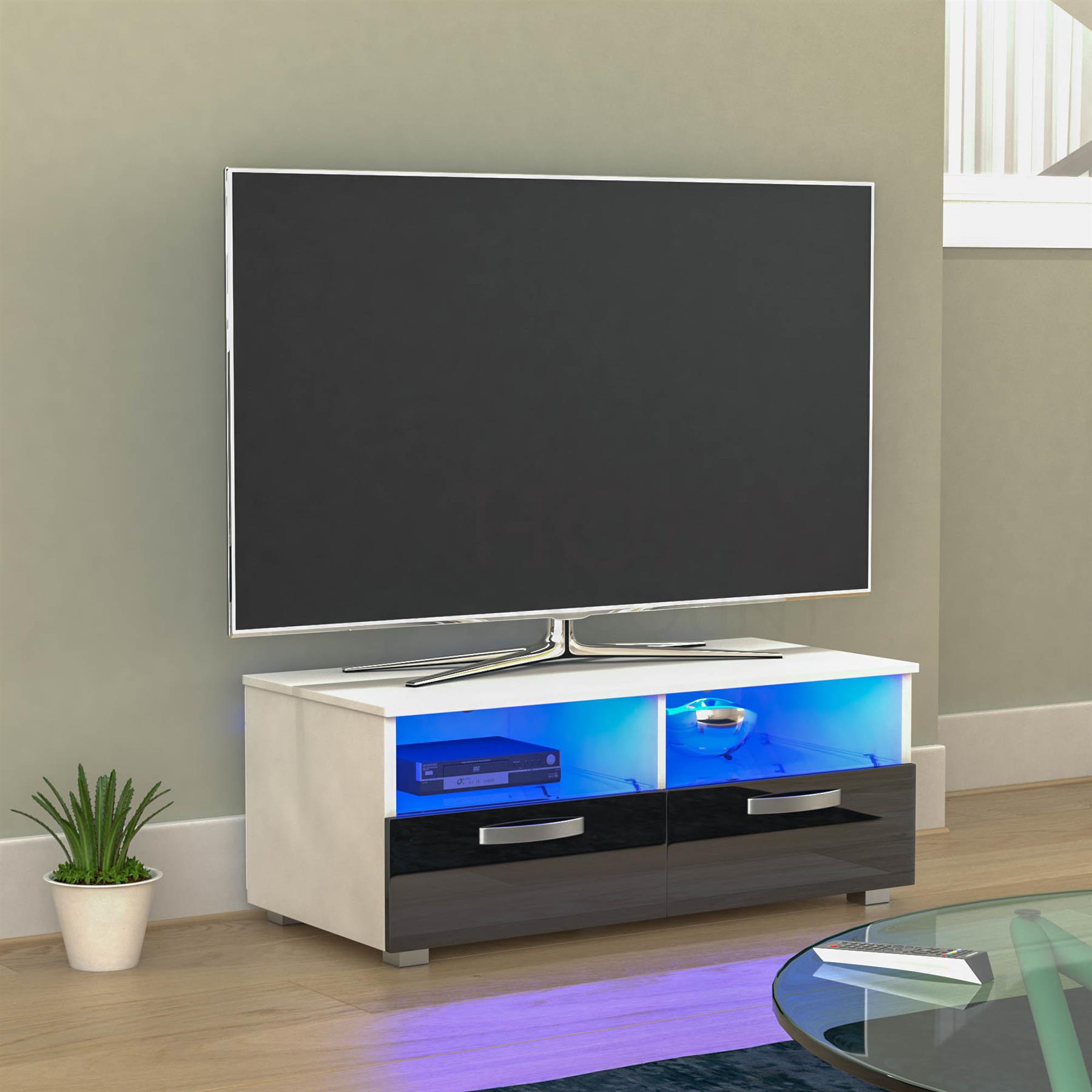 LED TV STAND Unit High Gloss Drawer MDF 100cm Modern