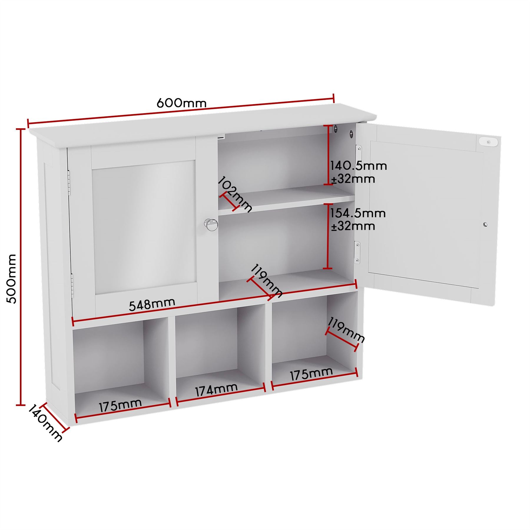Wall Mounted Cabinet Bathroom White Single Double Door Vanity Storage Cupboard - Picture 45 of 113