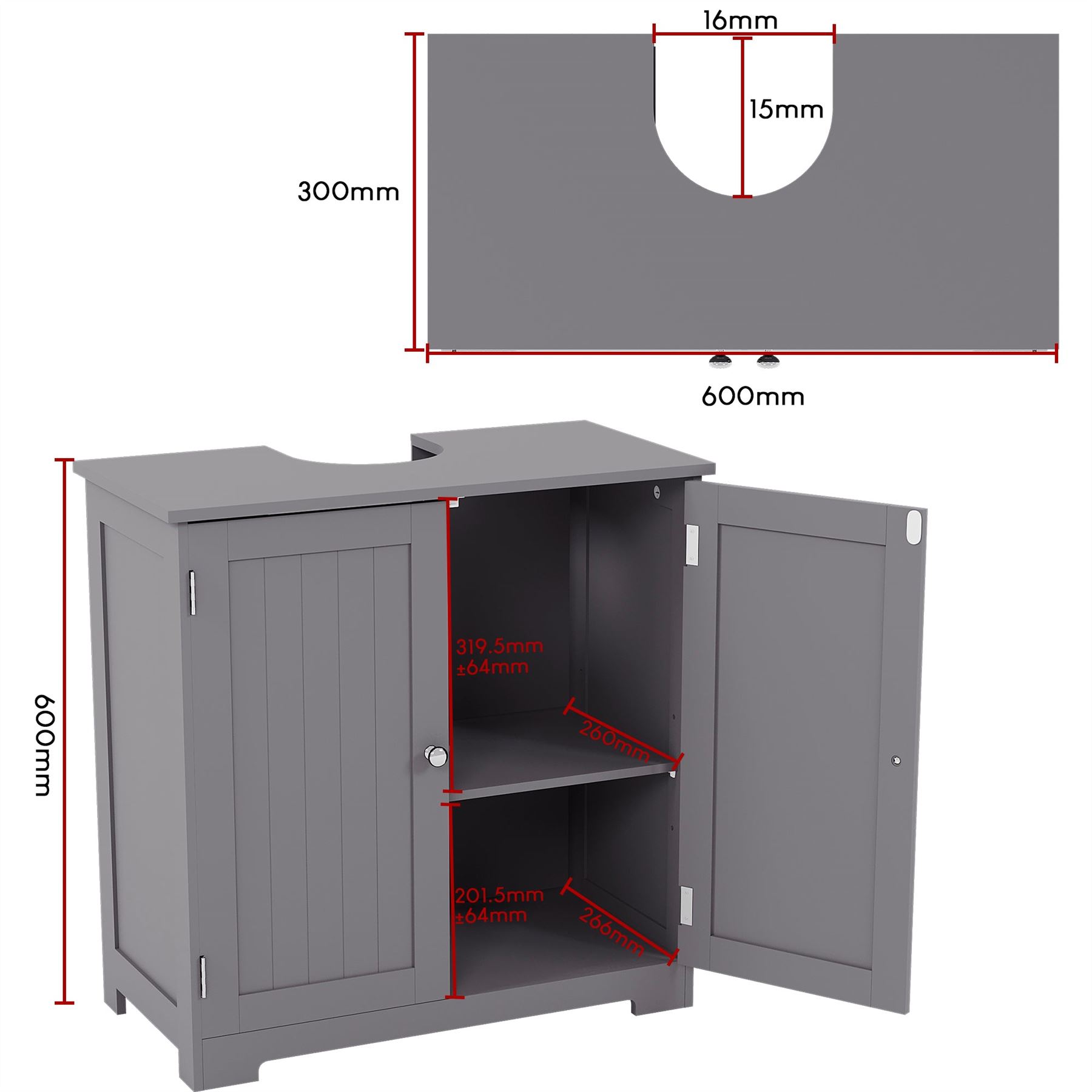Bathroom Under Sink Cabinet Basin Storage Cupboard Vanity Door Furniture Unit - Picture 4 of 25