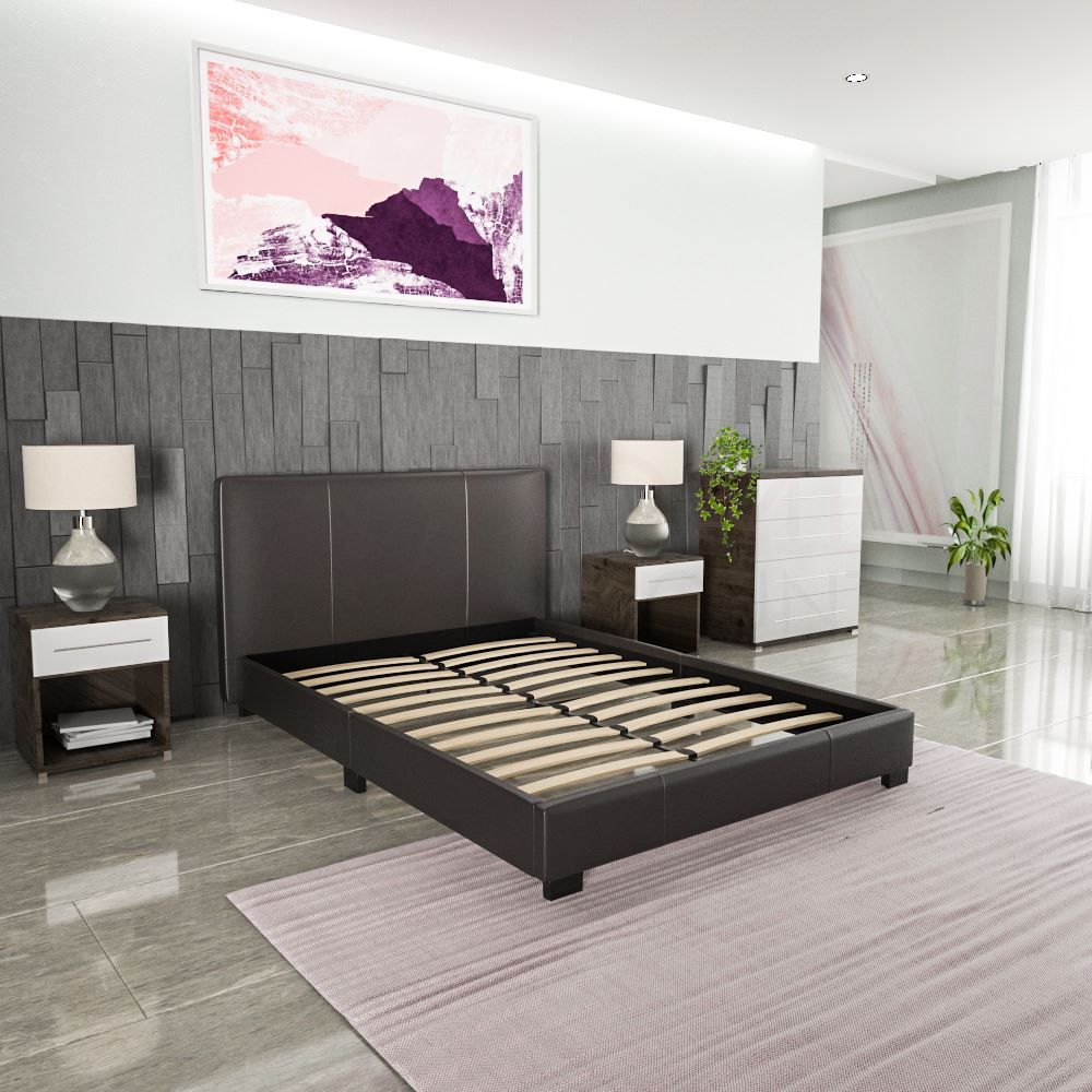 Bed Faux Leather Double King Size Frame 4FT 4FT6 5FT Mattress Black