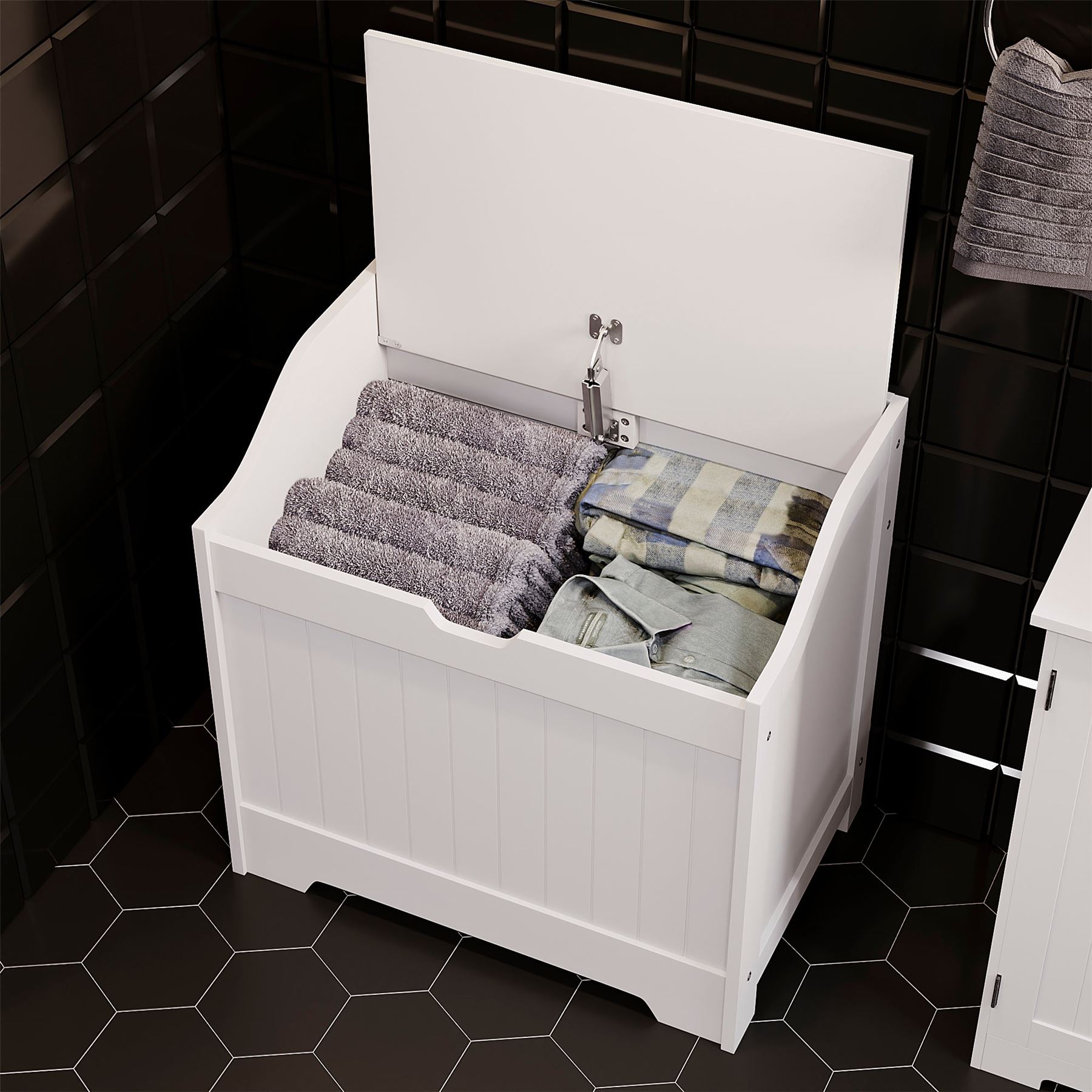 Bathroom Laundry Chest Storage Ottoman Hamper Cabinet Box MDF Wood Basket Bin - Picture 23 of 25