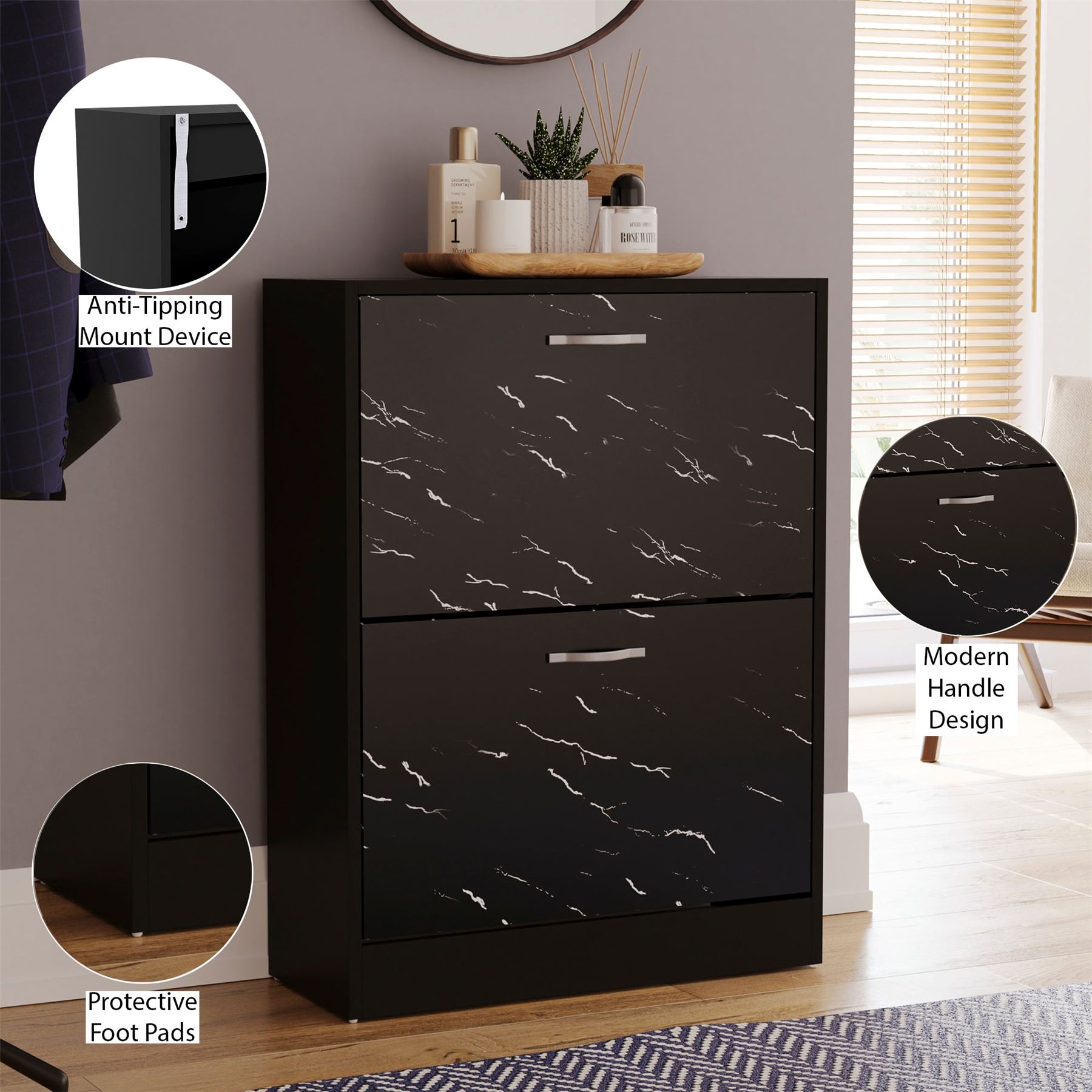 Shoe Cabinet 2 Drawer Storage Organiser Footwear Rack Cupboard Hallway Unit - Picture 22 of 79