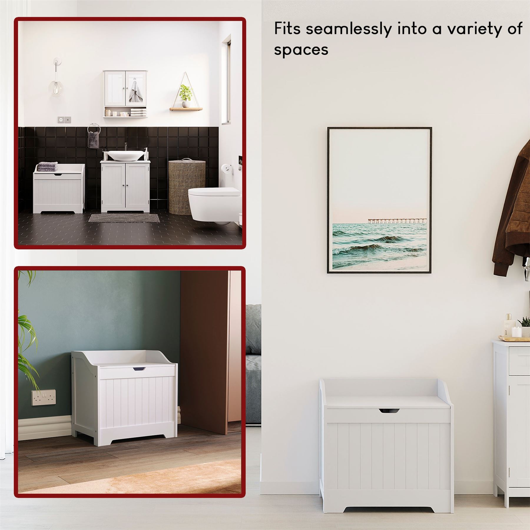 Bathroom Laundry Chest Storage Ottoman Hamper Cabinet Box MDF Wood Basket Bin - Picture 22 of 25