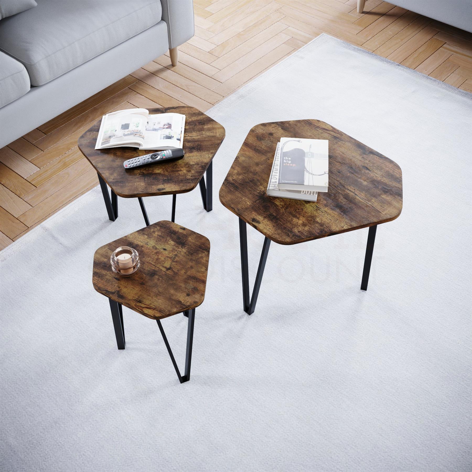 Set of 2 3 Coffee Nesting Table Set Sofa Side End Table Industrial Living Room - Picture 93 of 107