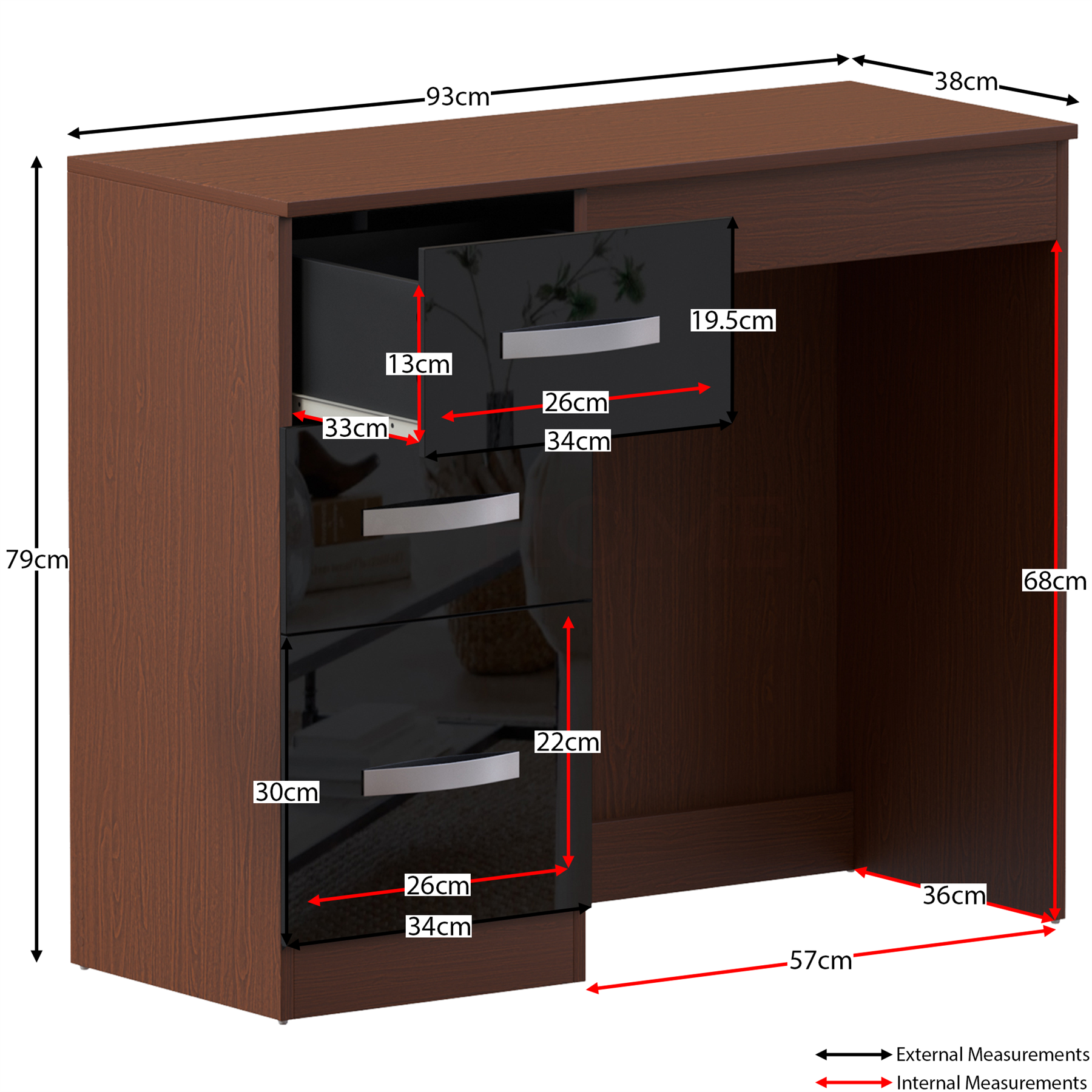 Hochglanz Schminktisch Modern 3 Schubladen Computertisch Schmink Waschtisch Schlafzimmer - Bild 11 von 33