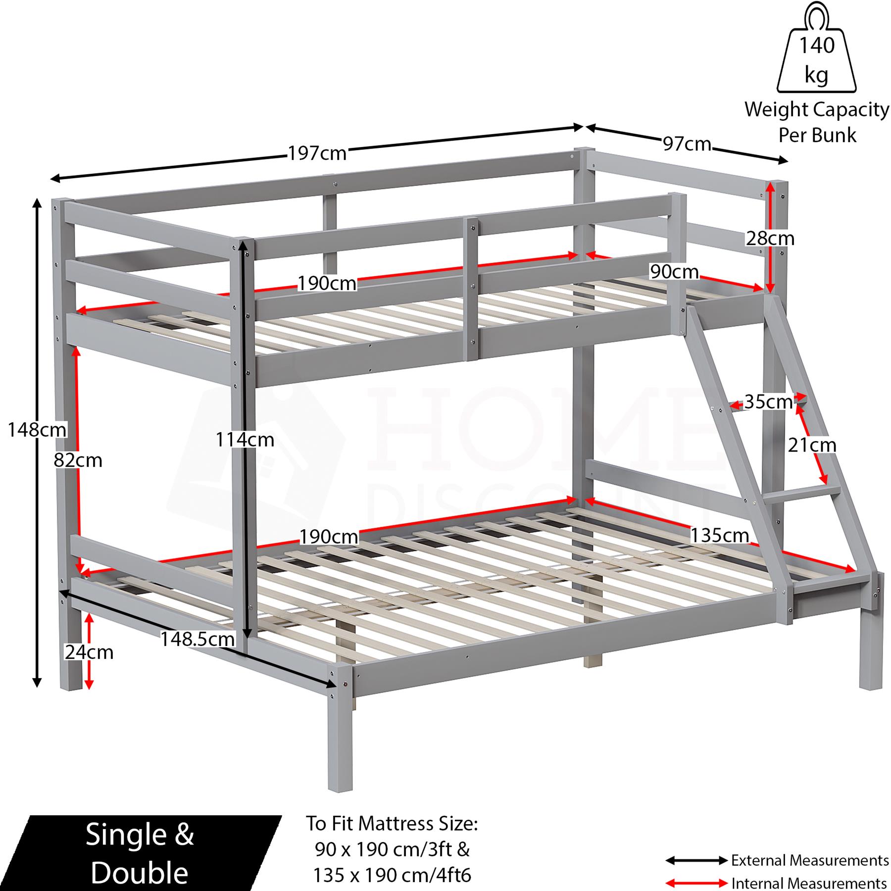 Triple Bunk Bed 3ft & 4ft6 Wood Pine High Sleeper Children Kids Mattress Option - Picture 10 of 15