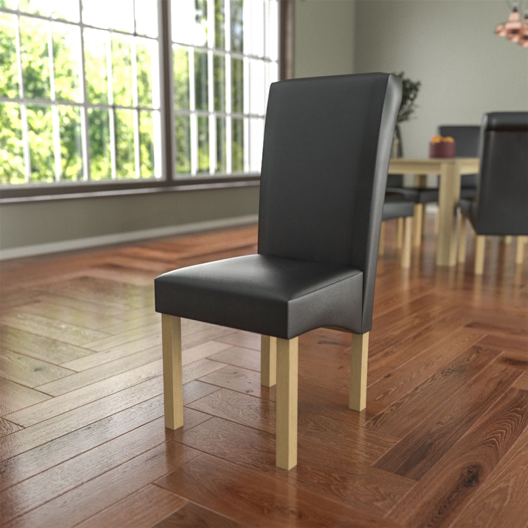 Dining Table & Chairs Set 4/6 Faux Leather Fabric Kitchen Padded Seat Furniture - Picture 50 of 87