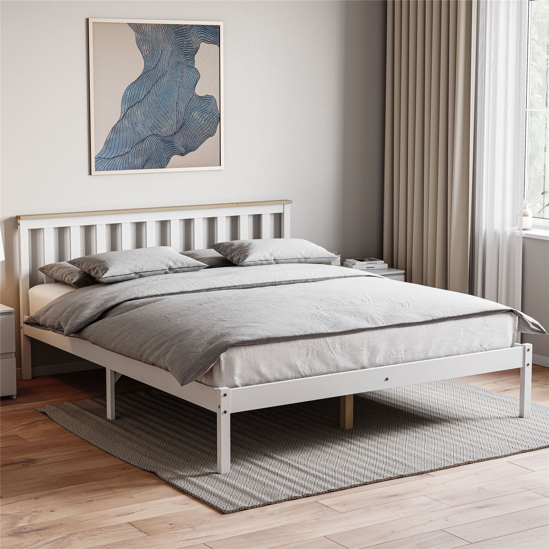 Holzbett Milan Single Double King Size 3 Fuß 4 Fuß 6 5 Fuß Rahmen Matratze Weiß Kiefer - Bild 35 von 37