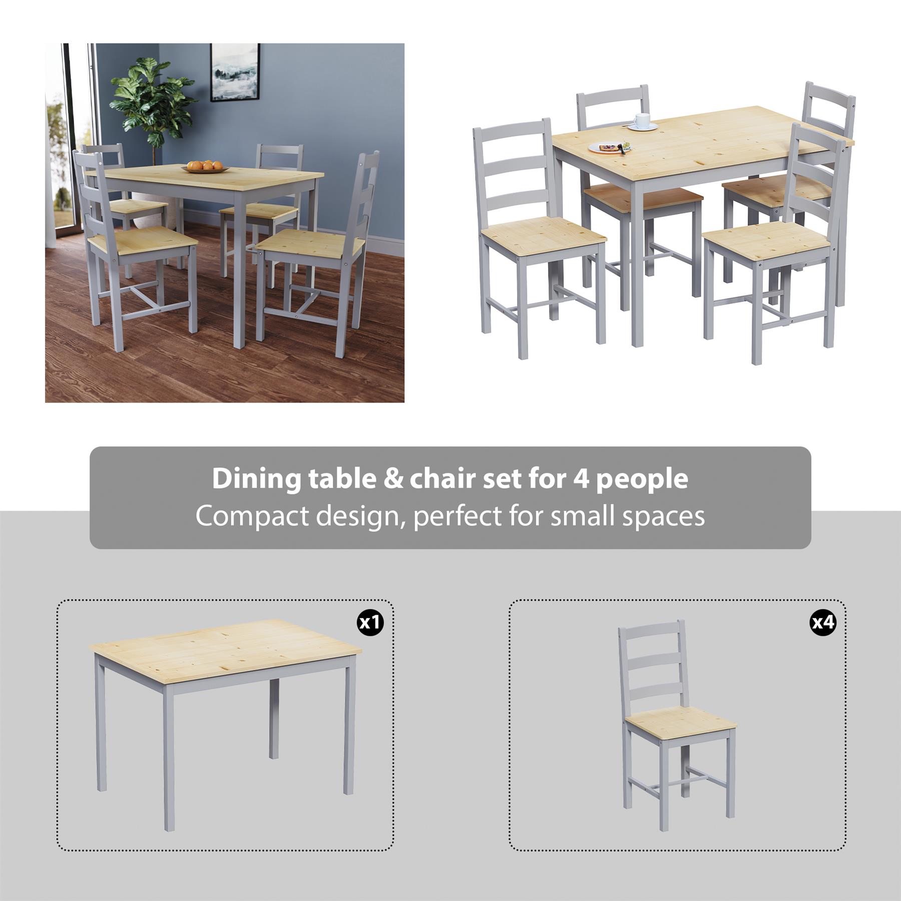 Solid Wood Dining Table and 2 4 Chairs Set Home Kitchen Furniture 3 Colours - Picture 62 of 73
