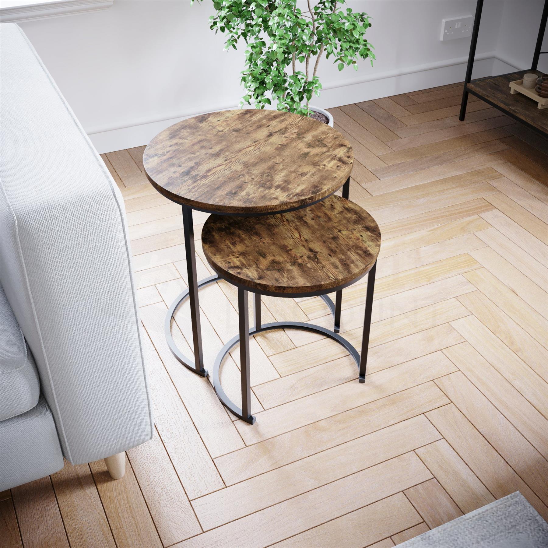 Set of 2 3 Coffee Nesting Table Set Sofa Side End Table Industrial Living Room - Picture 54 of 107