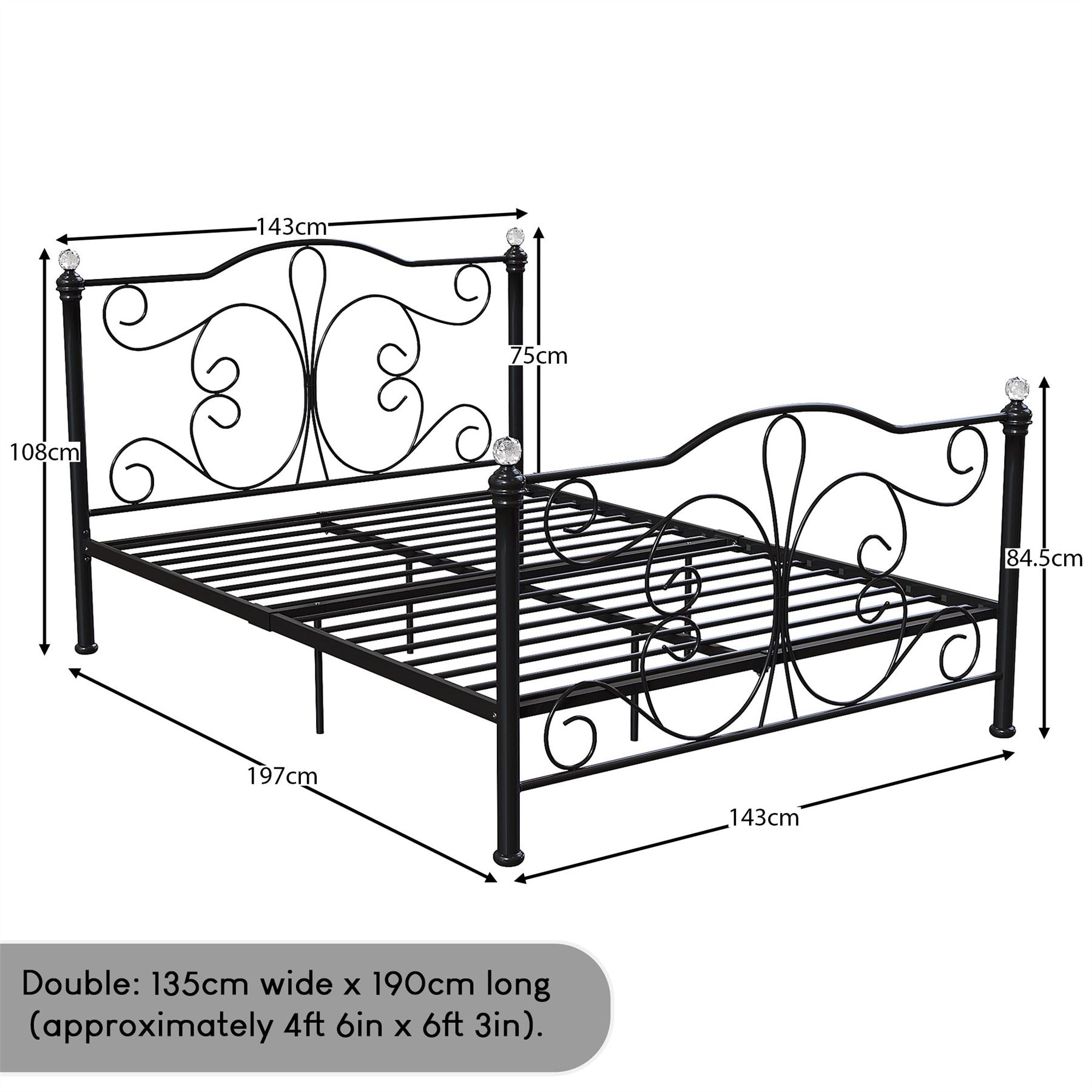 Metal Bed Double King Size Frame 4FT 4FT6 5FT Chicago Mattress Black White - Picture 4 of 14