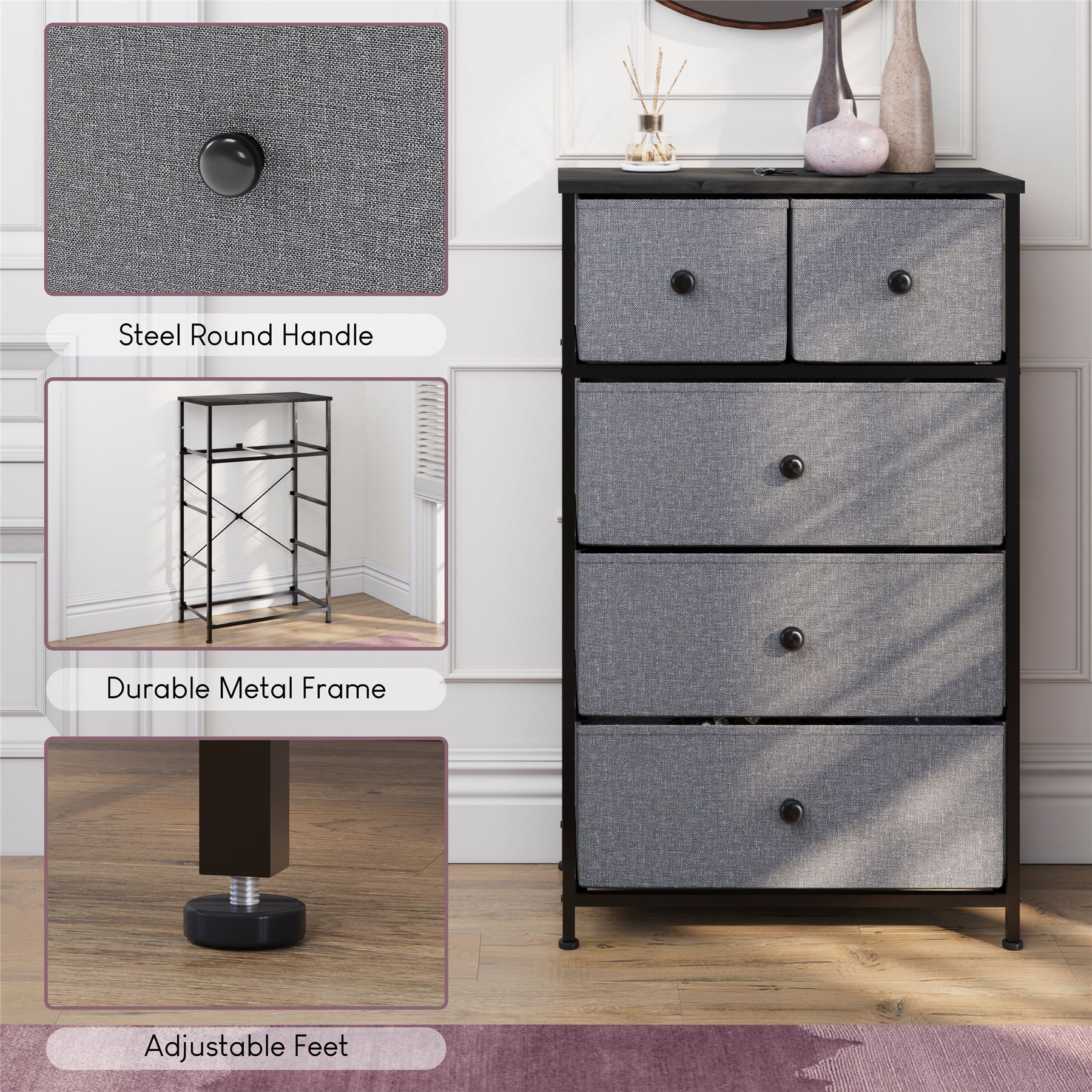 Vida Designs Stoff Kommode Aufbewahrungsschrank Schlafzimmer Flur 'UKFR' - Bild 69 von 193
