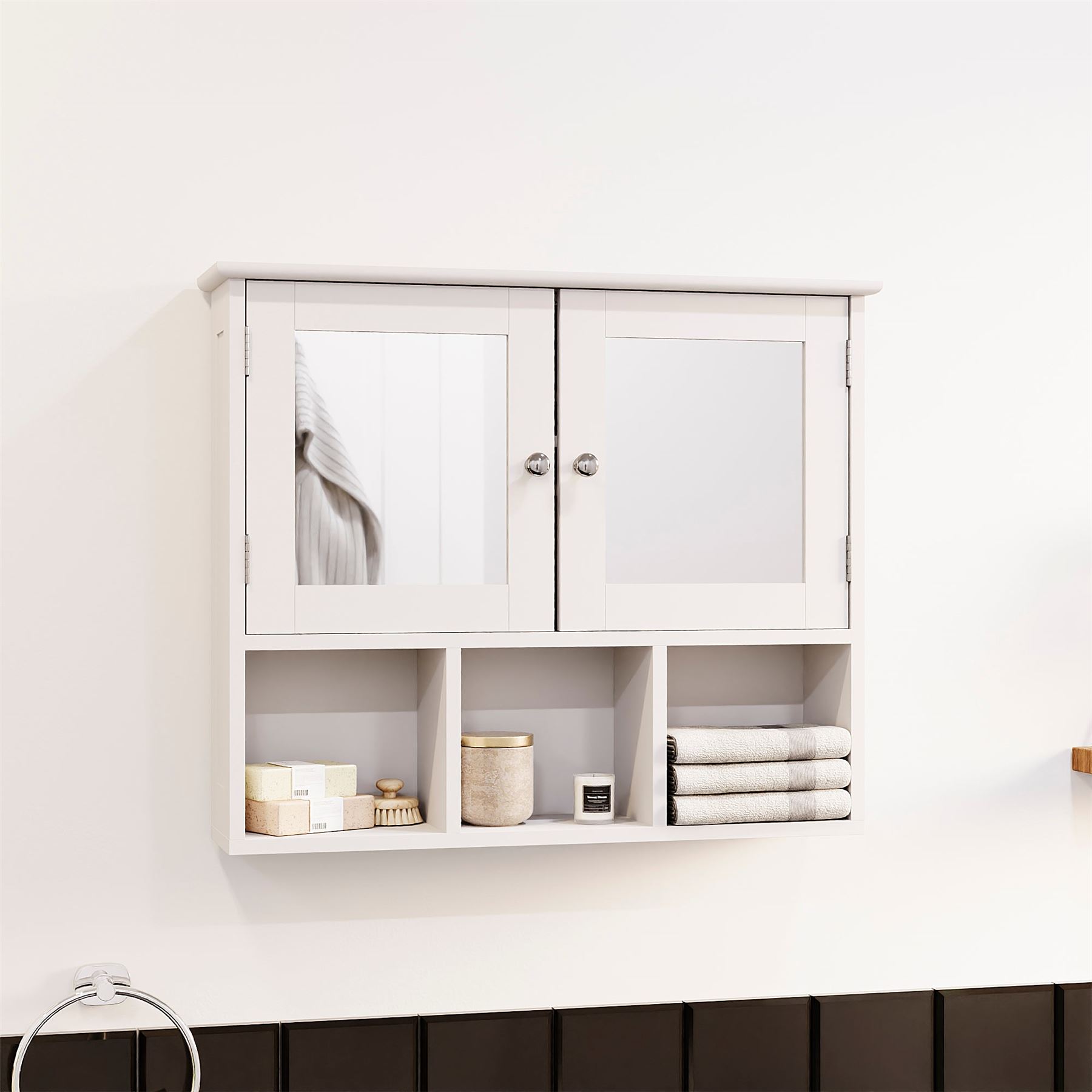Wall Mounted Cabinet Bathroom White Single Double Door Vanity Storage Cupboard - Picture 44 of 113