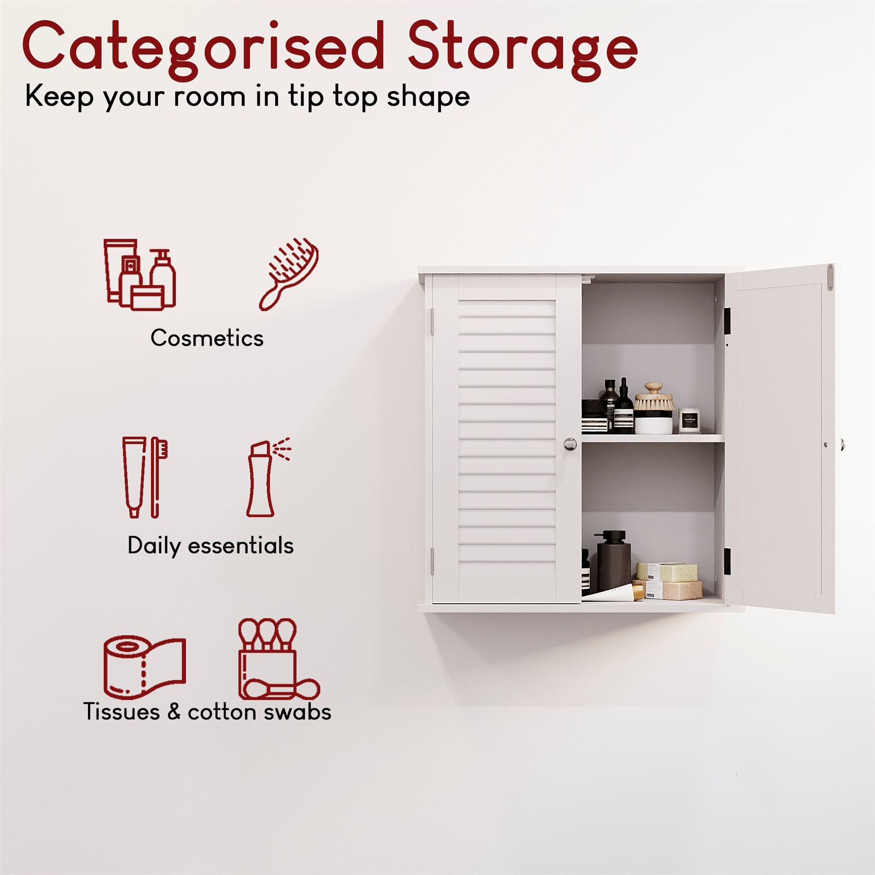 Wall Mounted Cabinet Bathroom White Single Double Door Vanity Storage Cupboard - Picture 14 of 113