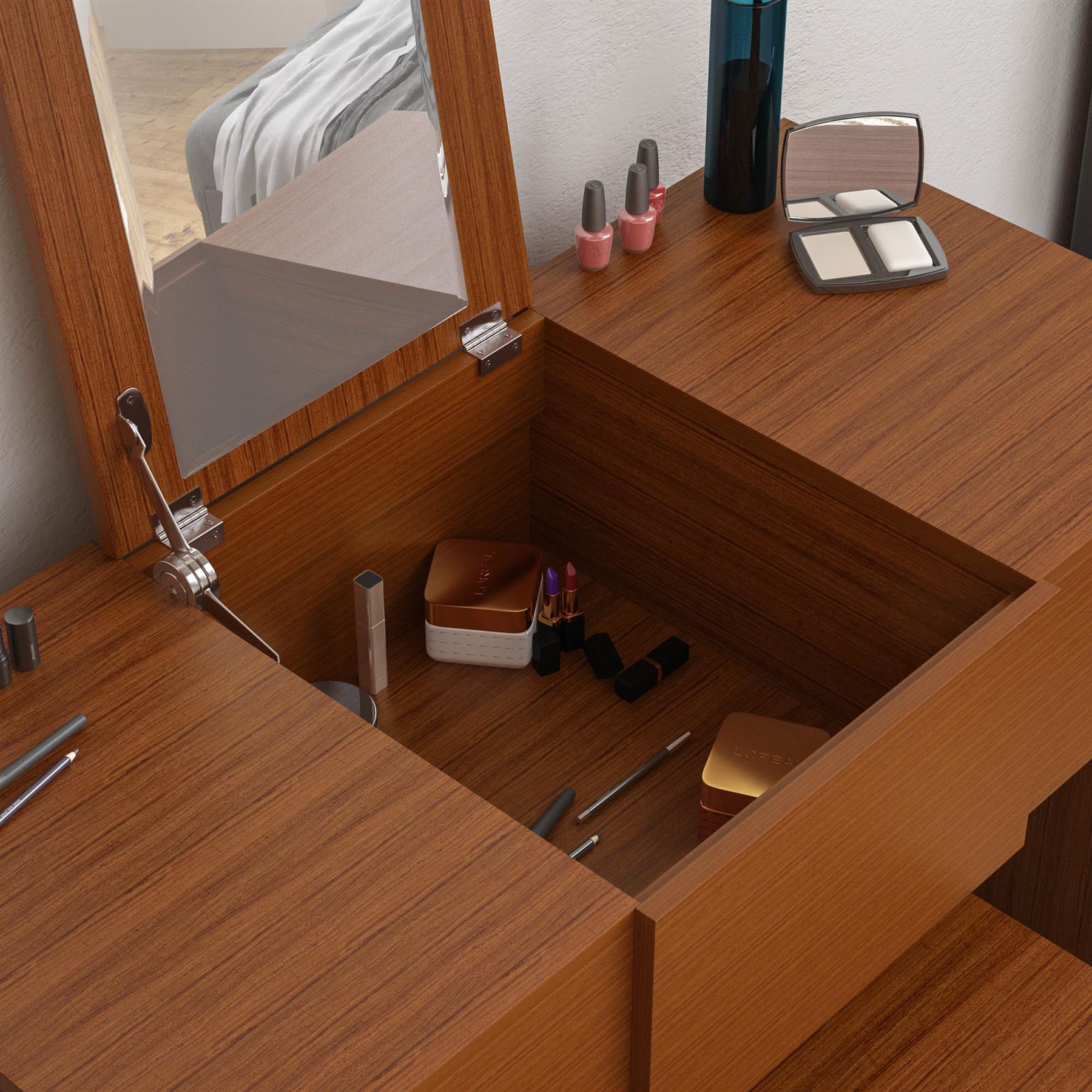 Dressing Table & Stool Set Mirror Cabinet 3 Drawers Storage Cabinet Makeup Desk - Picture 20 of 107