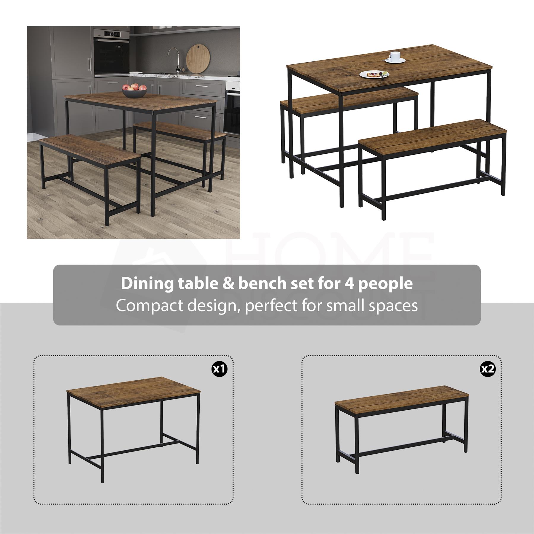 Wooden Dining Table & Chair Set 2 / 4 Seater Bench Chair Kitchen Room Furniture - Picture 10 of 82