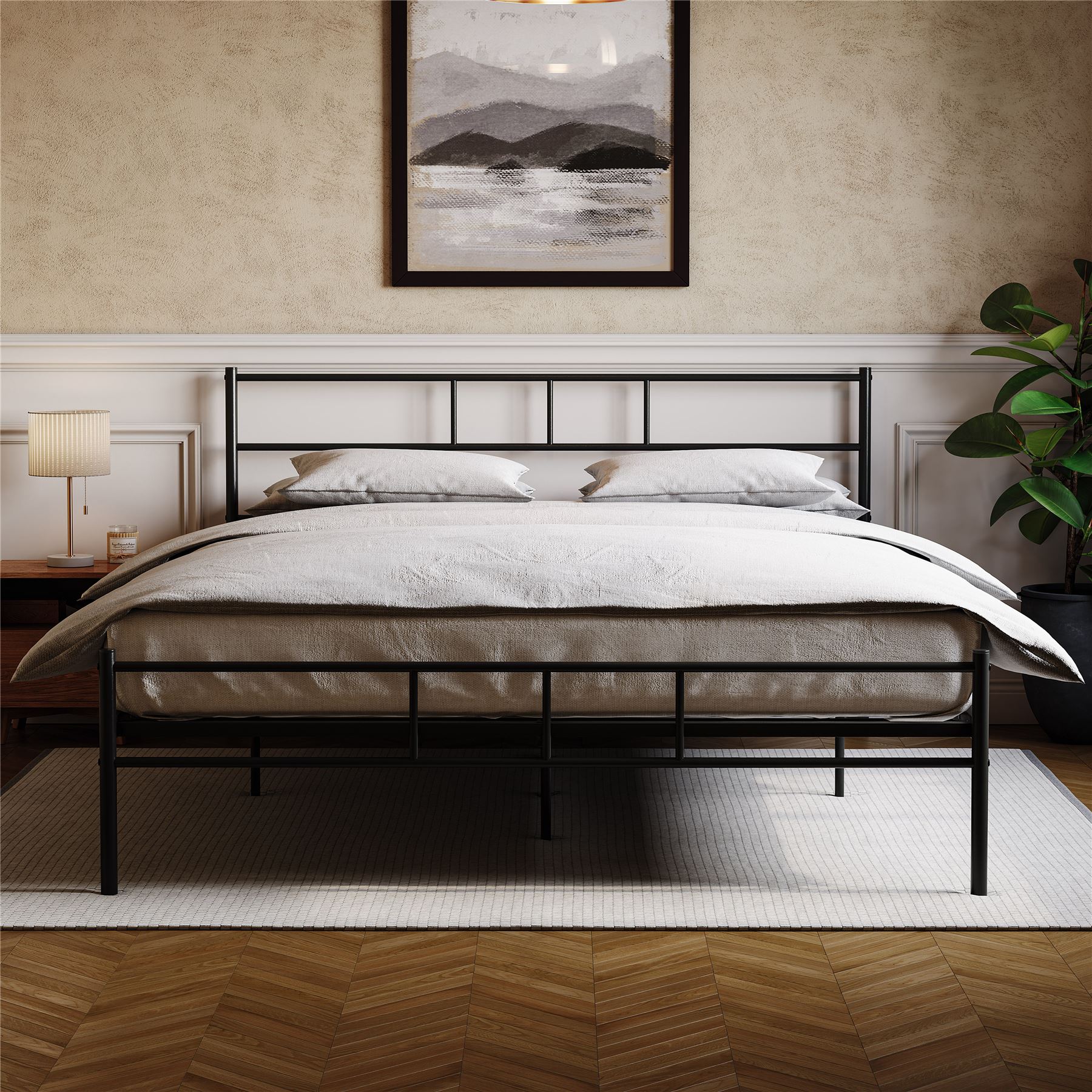 Metal Bed Single Double King Size Slat Base Headboard Set Bedroom Furniture - Picture 57 of 187