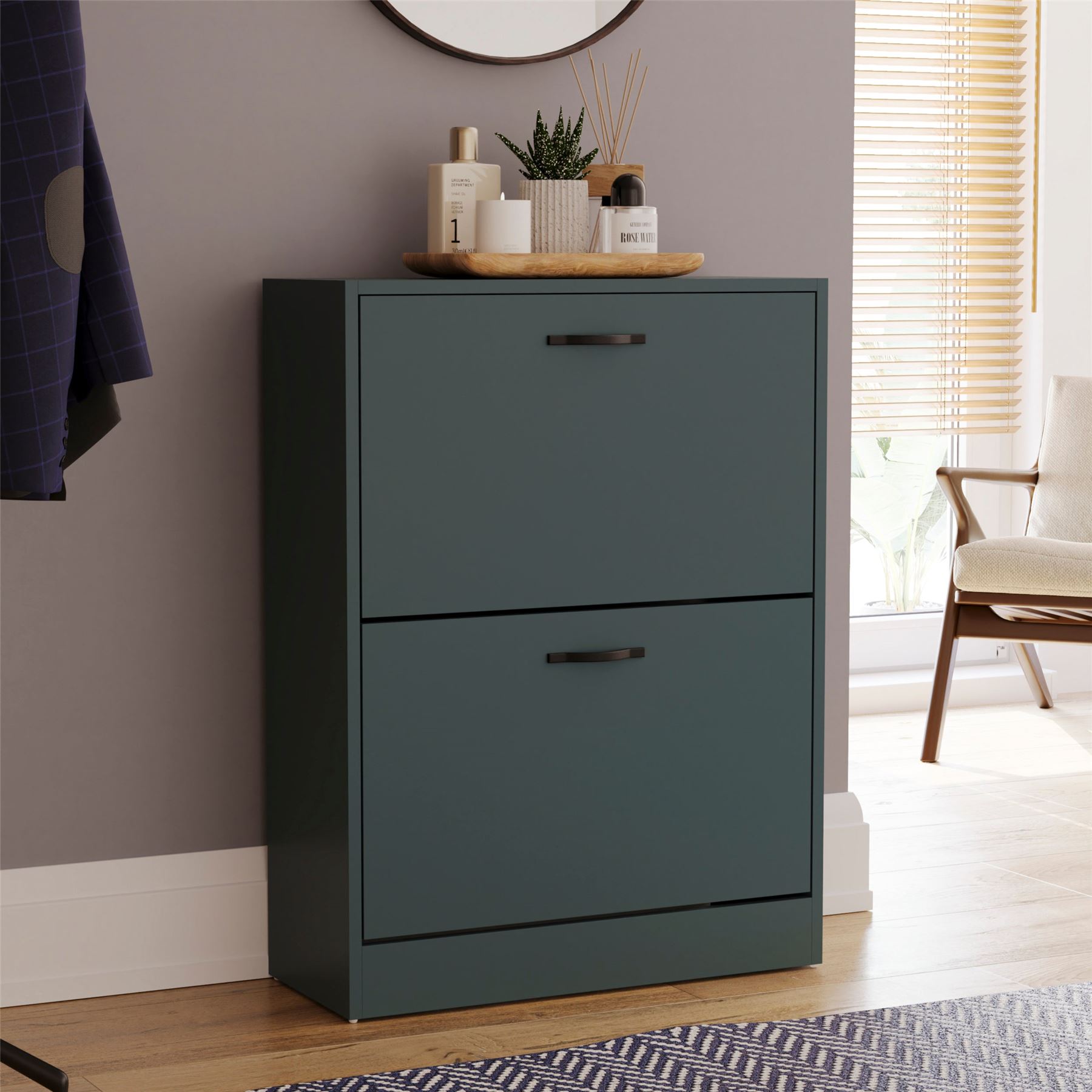 Shoe Cabinet 2 Drawer Storage Organiser Footwear Rack Cupboard Hallway Unit - Picture 33 of 79
