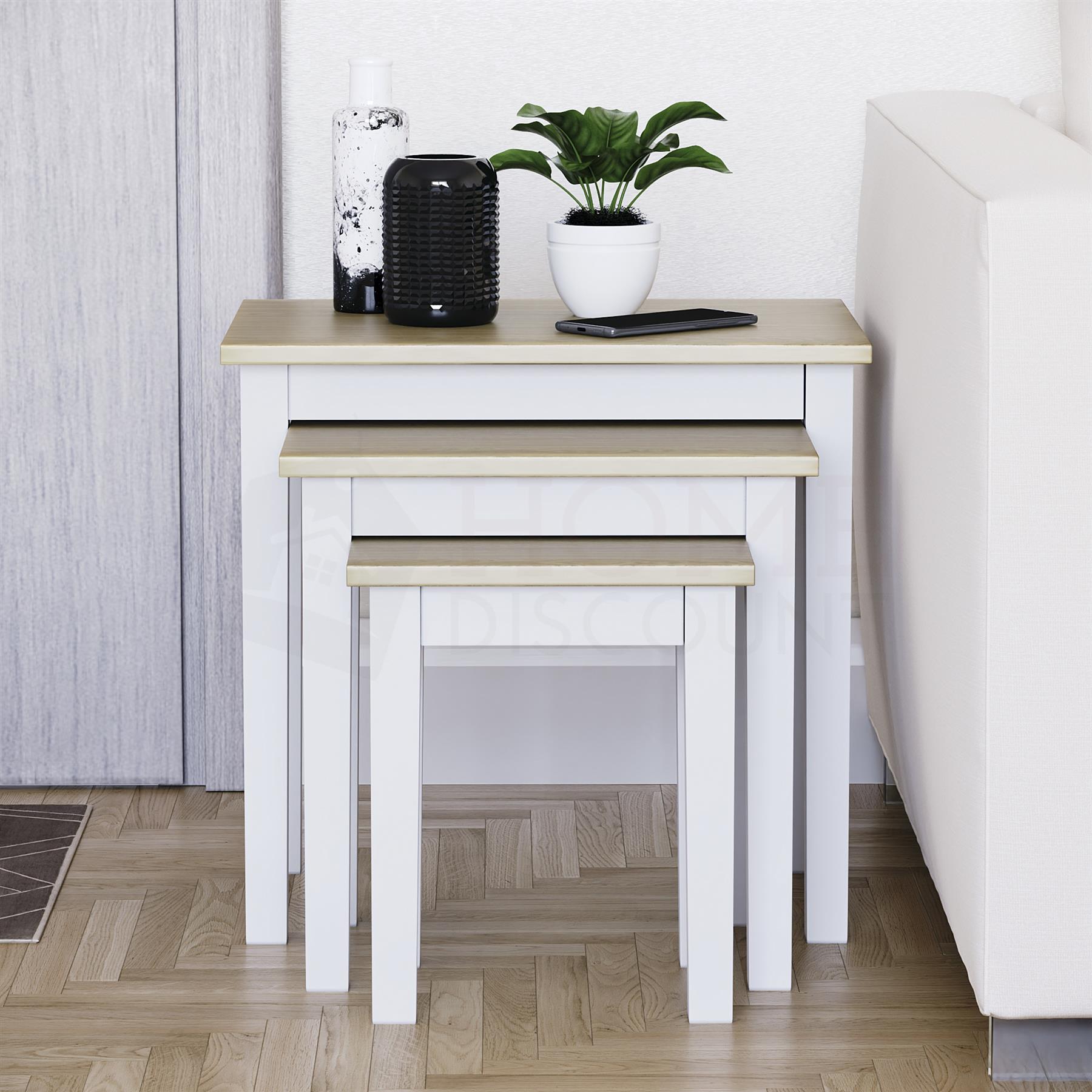 Wooden Nest of Tables 3 Piece Table Set Coffee Side Living Room Furniture - Picture 34 of 37