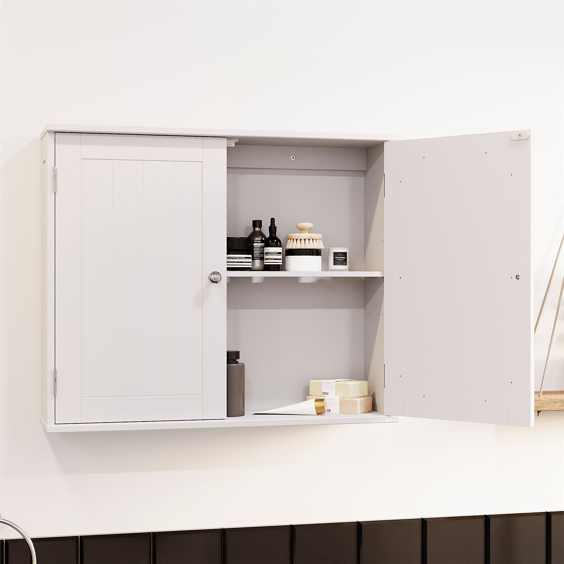Wall Mounted Cabinet Bathroom White Single Double Door Vanity Storage Cupboard - Picture 68 of 113