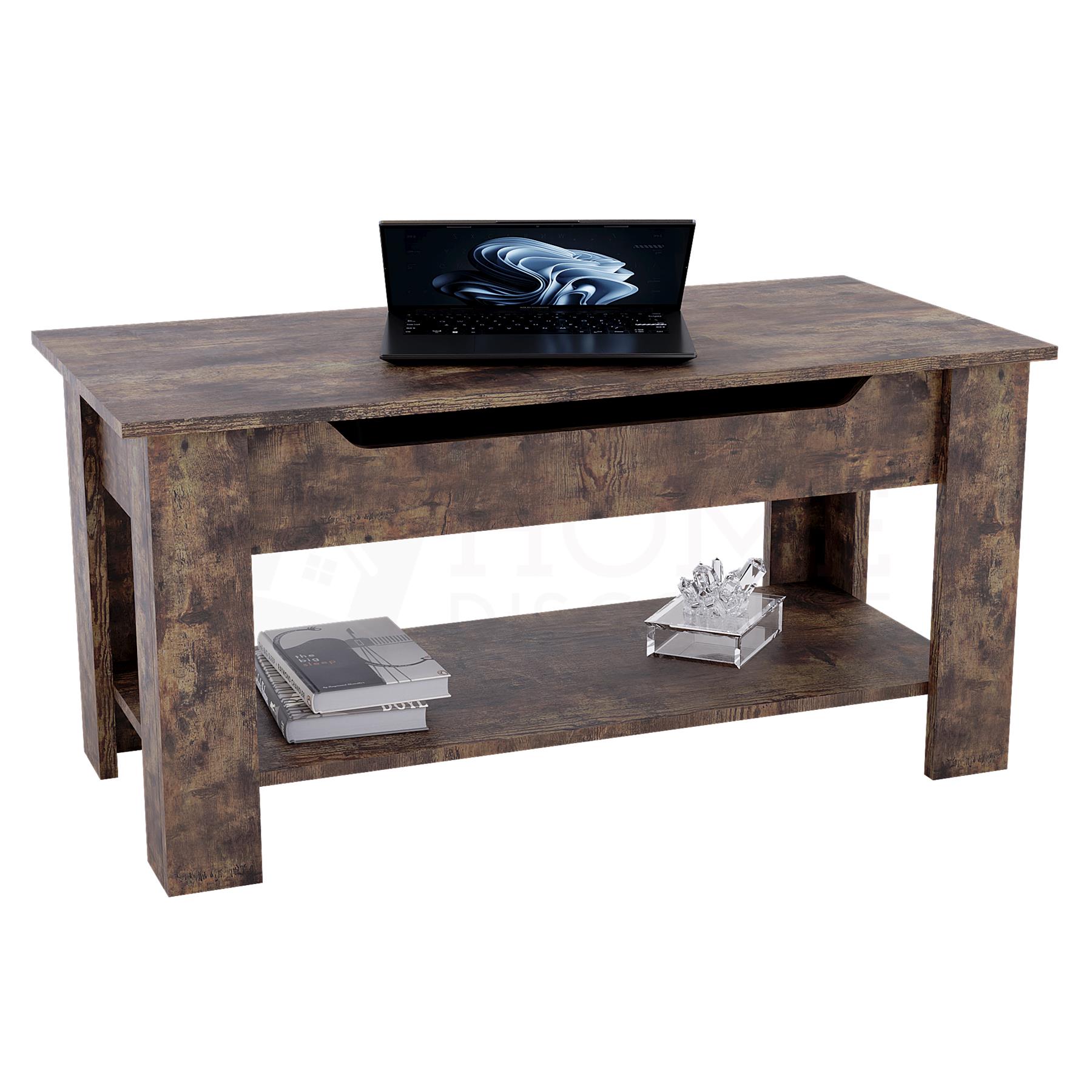 Holz Couchtisch Lift Up Stauraumplatte mit Ablage Wohnzimmer Möbel - Bild 8 von 43