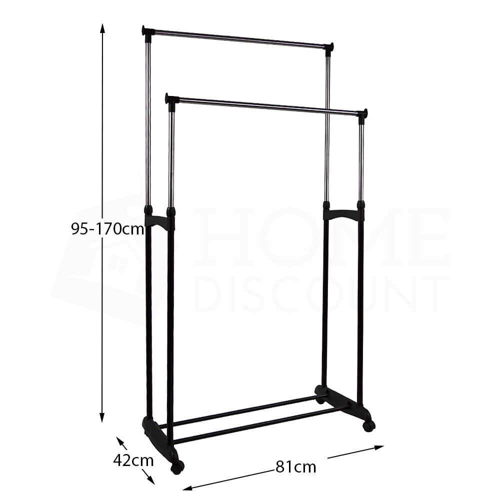 GARMENT RACK SINGLE Double Silver or Pink Adjustable Portable Clothes