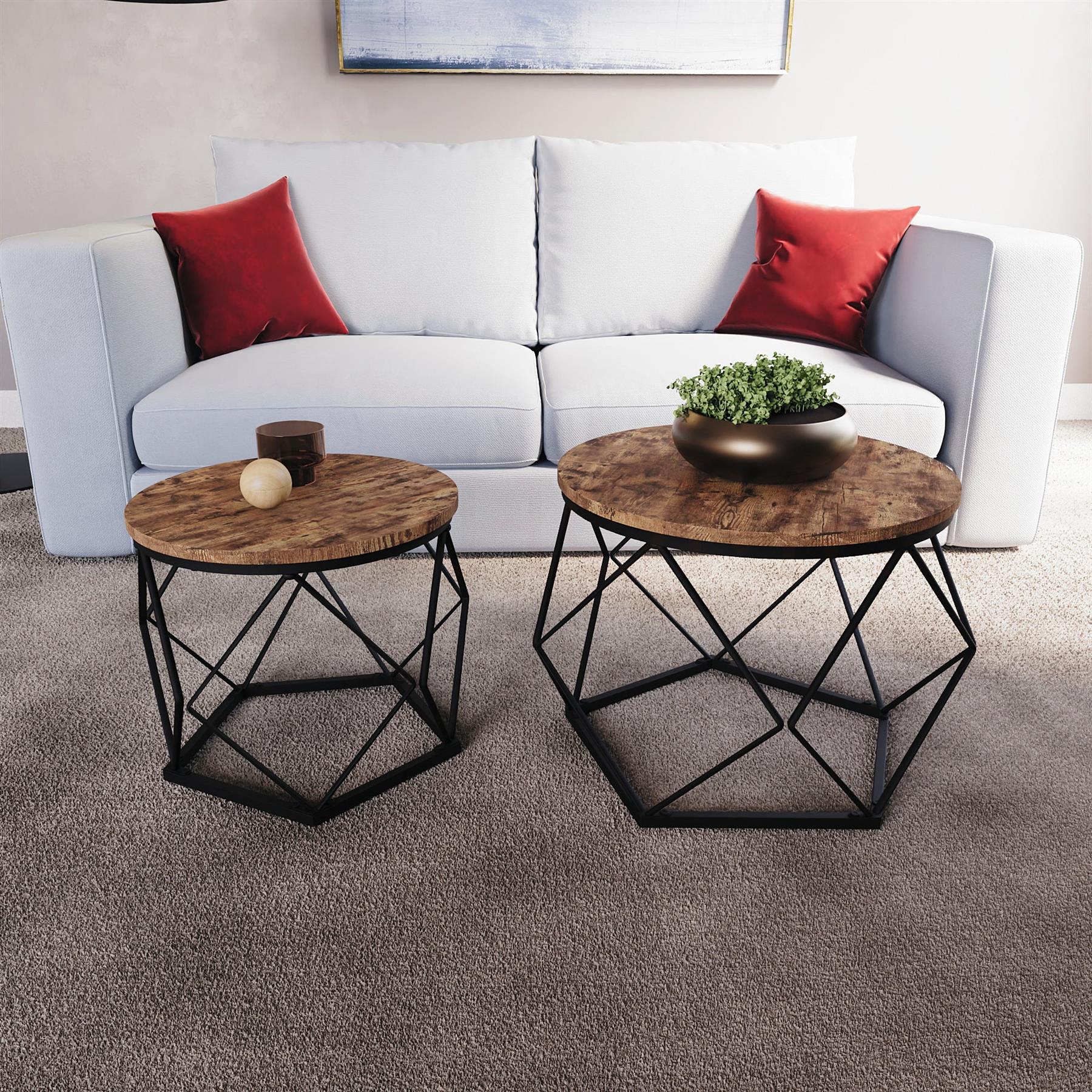 Set of 2 3 Coffee Nesting Table Set Sofa Side End Table Industrial Living Room - Picture 7 of 107