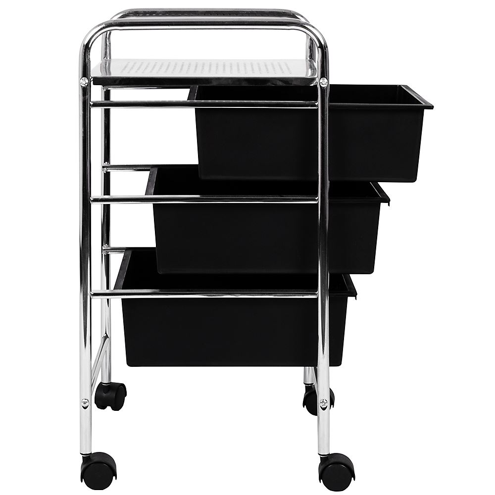 3 4 Tier Drawer Trolley Black Chrome Cart Storage Tool Rack New By Home