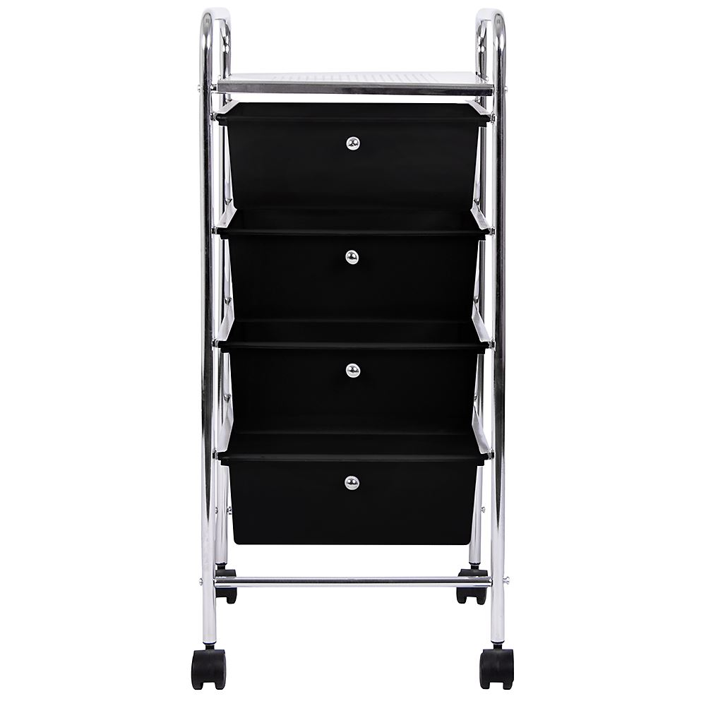 4 Drawer Trolley Black Kitchen Food Storage Tier Unit Shelves By Home